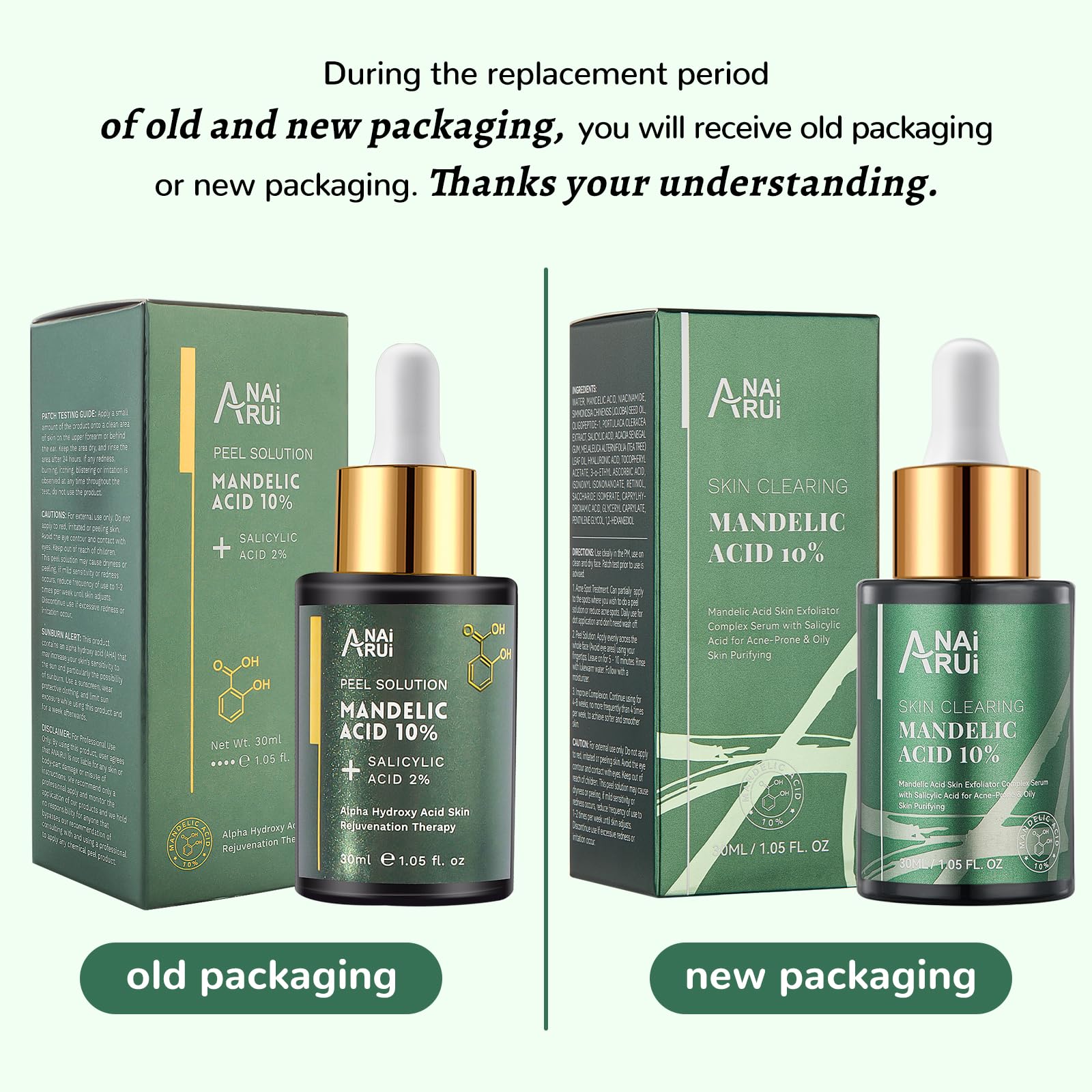 ANAiRUi 2% Salicylic Acid & 10% Mandelic Acid Exfoliating Serum - AHA BHA Peel Solution for Dark Spots, Blackheads, Large Pores, Wrinkles & Fine Lines - 30ml | Brightening Facial Treatment for Acne-Prone & Aging Skin | Day & Night Skincare Routine