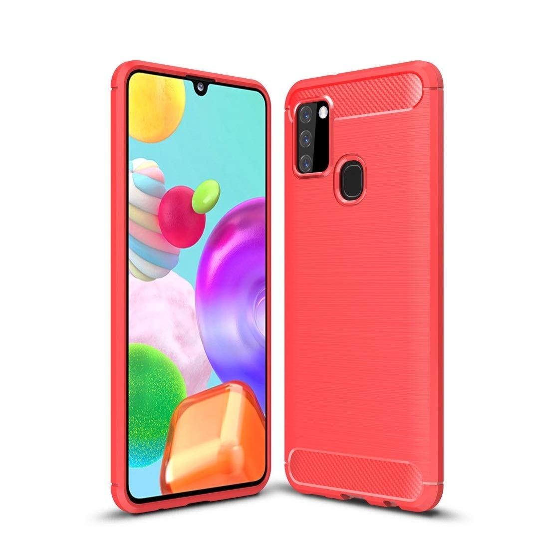 HAIJUN Galaxy A21s Phone Case - Brushed Carbon Fiber TPU Protective Cover | Shockproof & Scratch Resistant | Perfect for Daily Use, Travel & Outdoor Activities (Red)