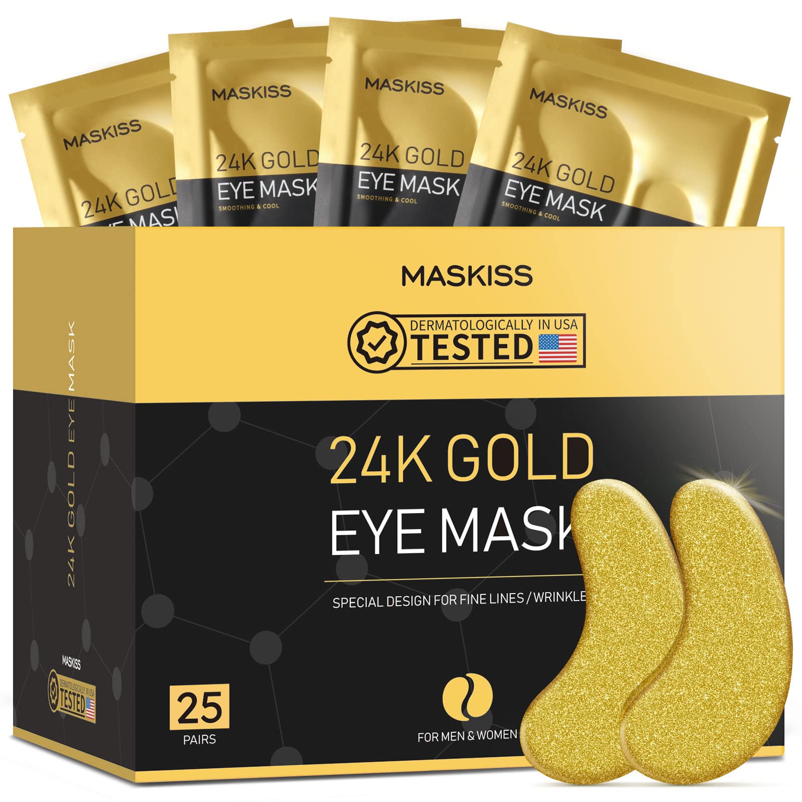 24K Gold Under Eye Patches (25 Pairs) - Anti-Puffiness & Dark Circle Treatment with Collagen - Hydrating Eye Masks for Skin Care - Perfect for Morning Routine & Travel Skincare