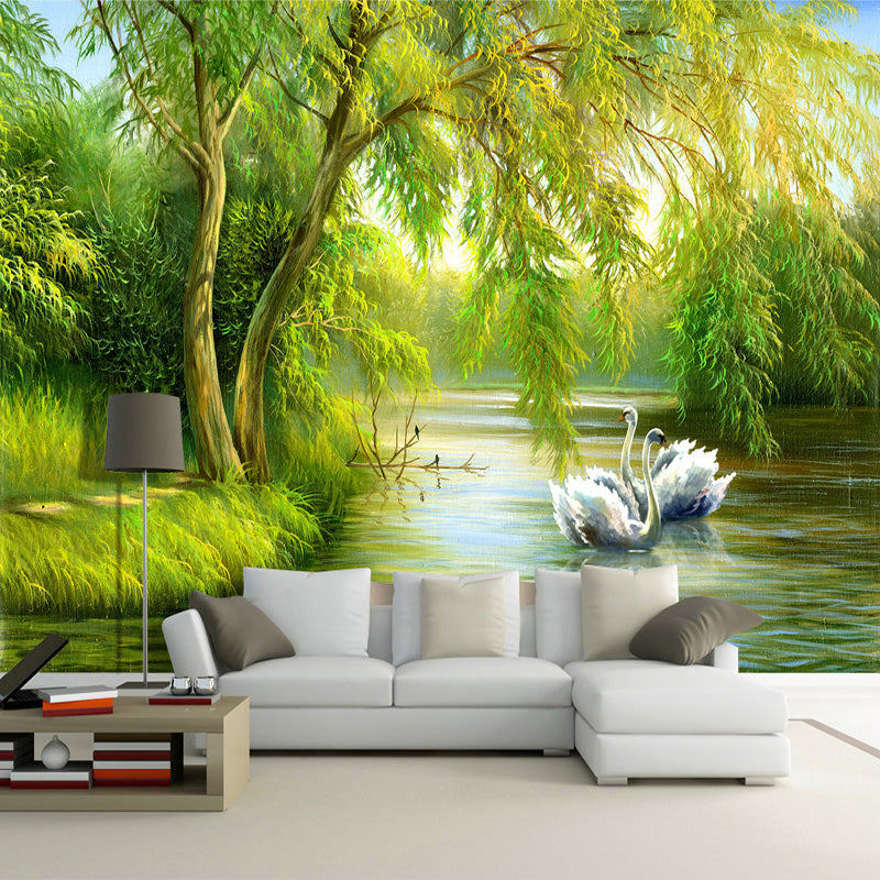 Beautiful Swans in Lake Wallpaper - High-Quality Peel & Stick Wall Mural for Bedroom, Living Room, Nursery | Easy to Install & Removable