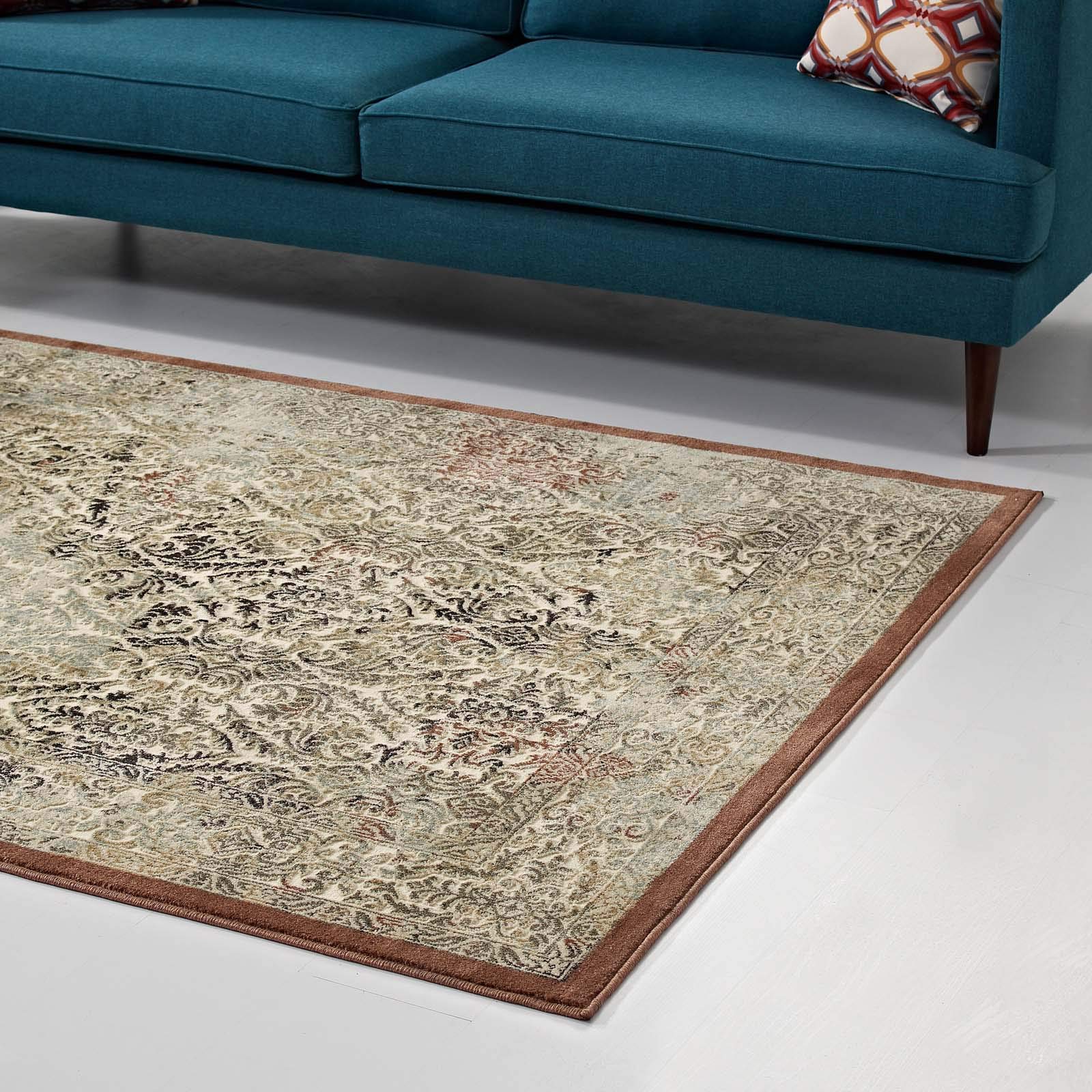 Industrial Country Cottage Farm Beach House Living Lounge Area Rug - Soft Fabric Floor Carpet in Brown Tan - Perfect for Living Rooms, Bedrooms & Cozy Spaces