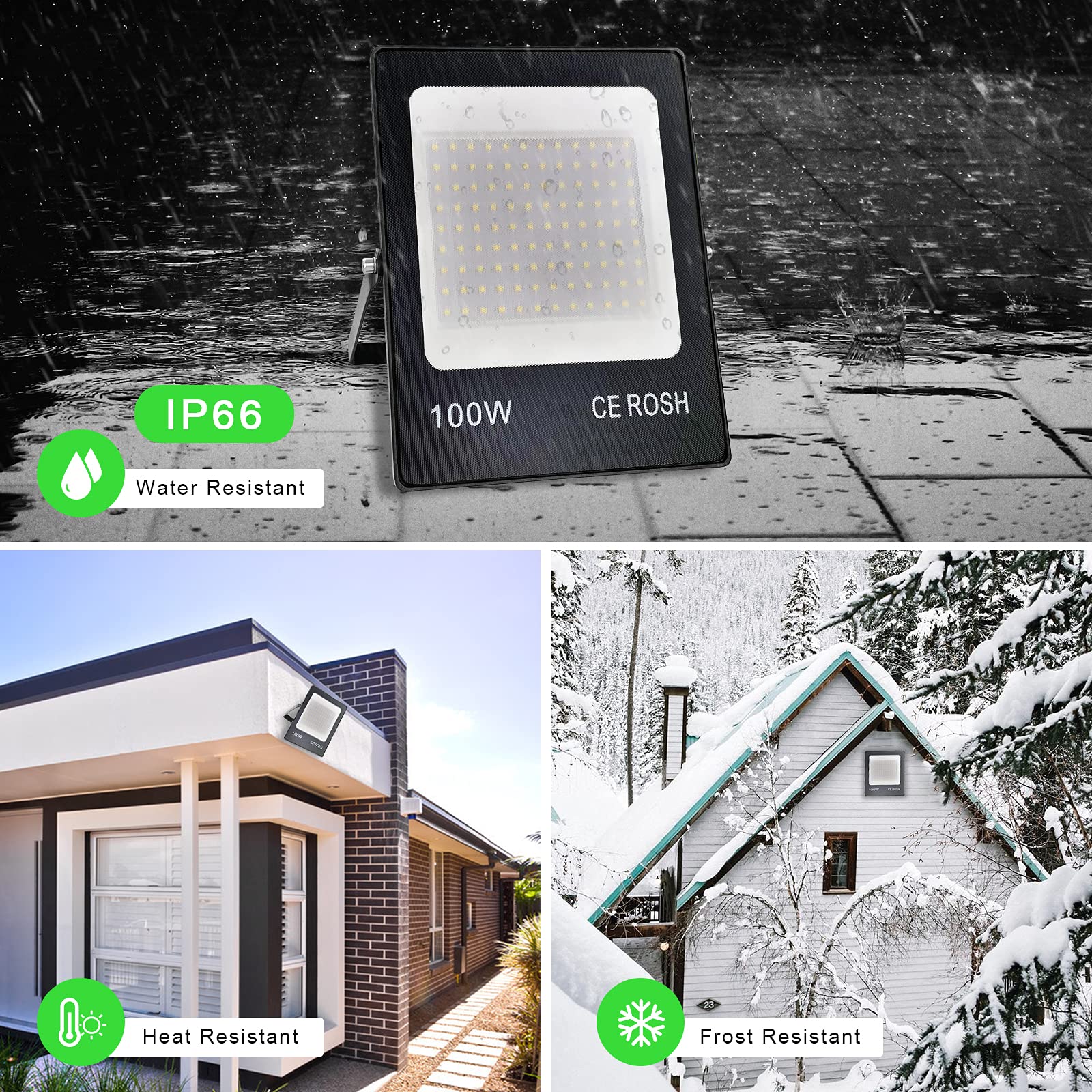 100W LED Flood Lights - 10,000LM Super Bright Outdoor Security Lights, IP66 Waterproof - 5000K Daylight White for Yard, Garden, Garage, Playground, Stadium & Parking Lot Lighting | Energy Efficient Commercial & Residential Use