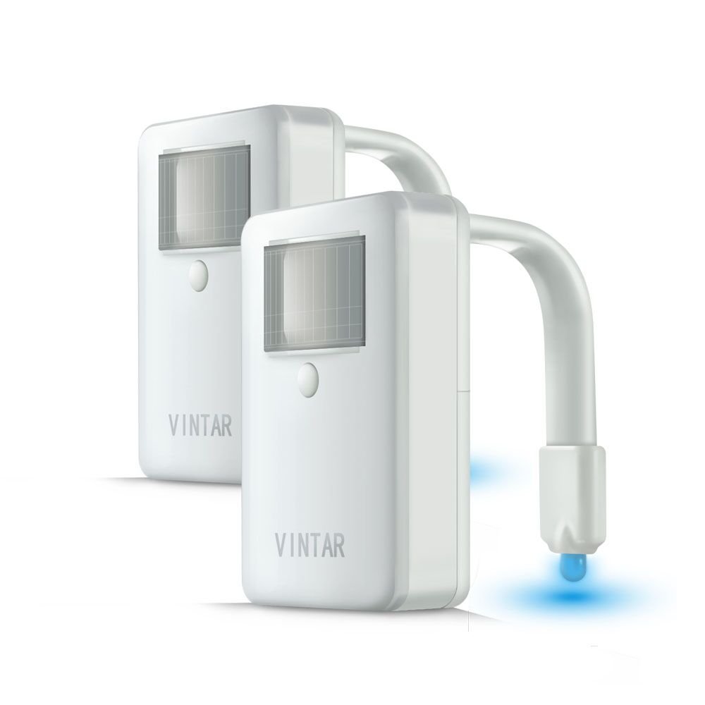 VINTAR 2 Pack 16 Color Motion Sensor LED Toilet Night Light with 5 Stage Dimmer - Auto Light Detection Bathroom Bowl Light for Safe Nighttime Use - Cool Gadgets for Home, Bedroom & Kids Room