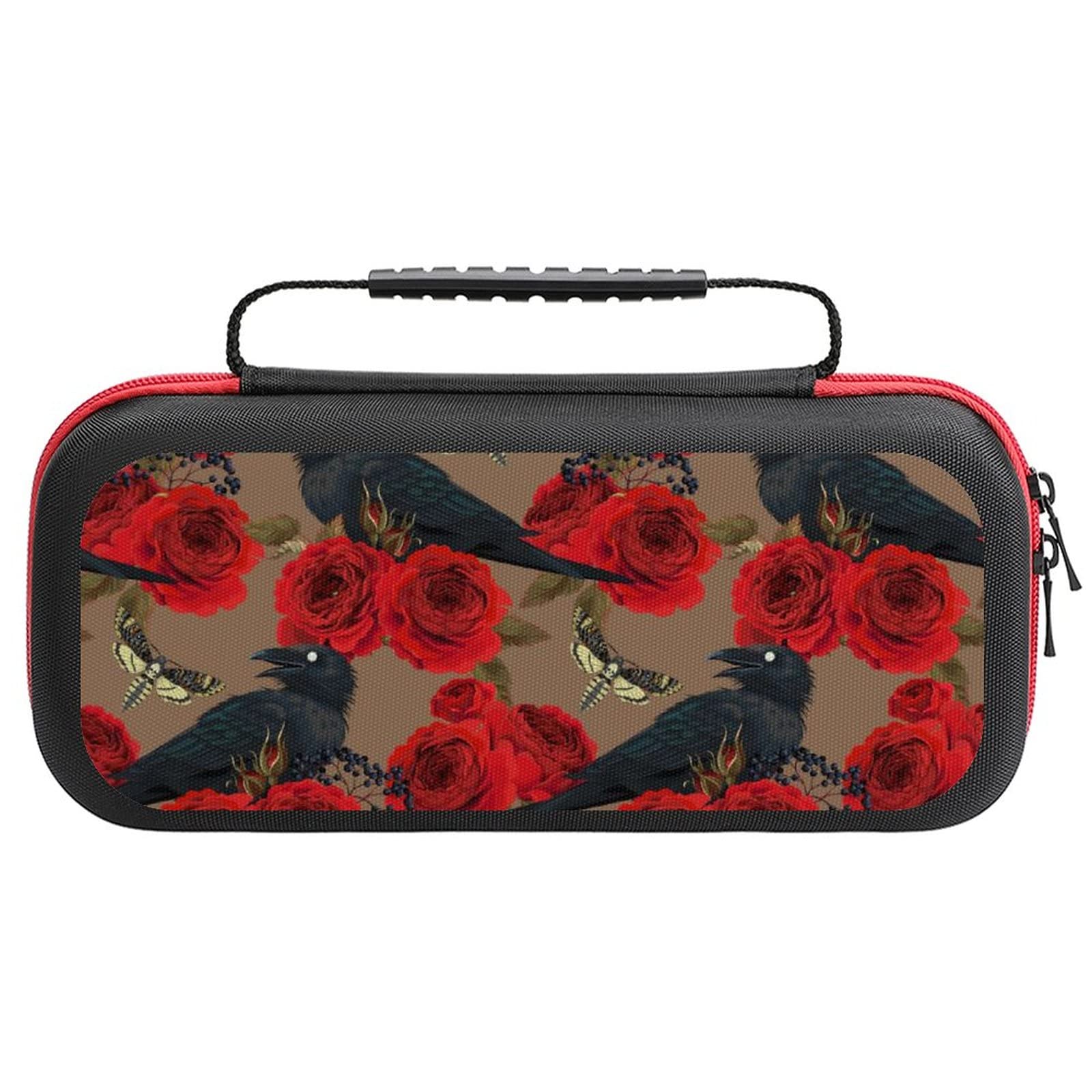 FunnyStar Raven Hawk Moths and Roses Carrying Case - Protective Shell Storage Handbag for Nintendo Switch - Perfect for Travel, Commuting & Gaming On-The-Go