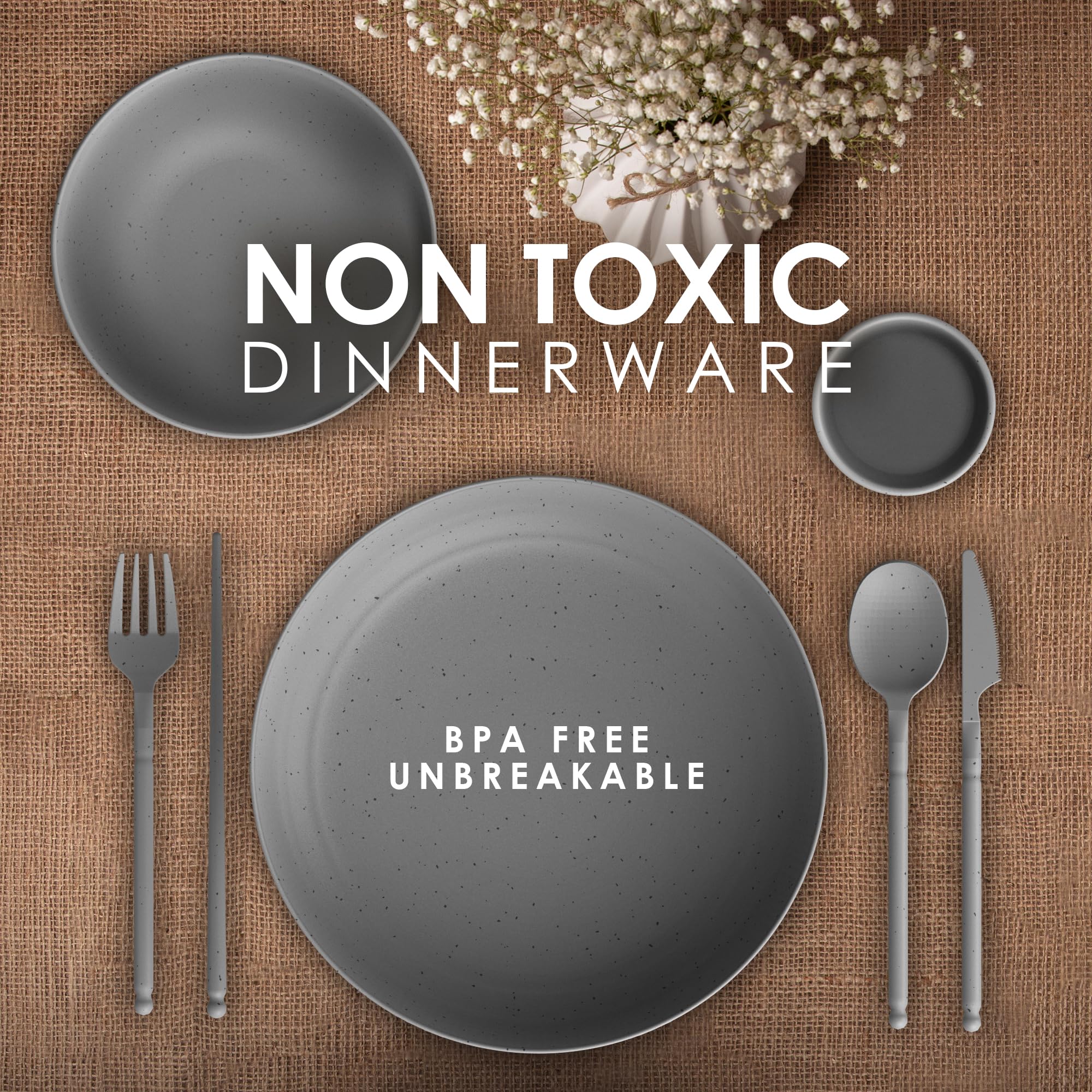 Eco-Friendly Wheat Straw Dinnerware Set for 4 - Microwave & Dishwasher Safe Plates & Bowls - Unbreakable BPA-Free Reusable Tableware - Perfect for Camping, Picnics, and Daily Use - Sustainable Alternative to Plastic Dishes