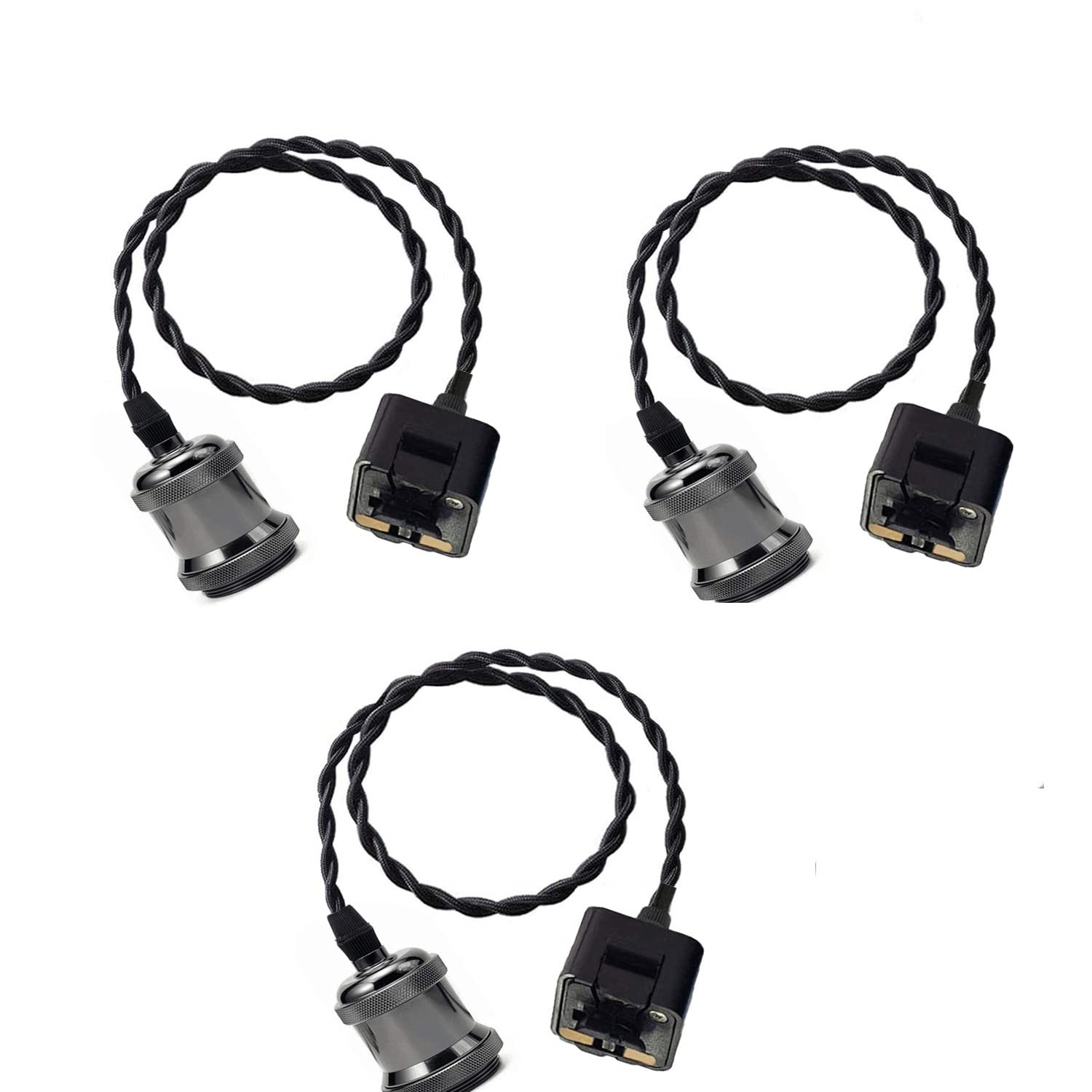 Vintage Style Black Track Mounted Pendant Light Kit - 3 Pack with E26 Black Pearl Socket & 4FT Cord | Industrial J-Type Mini Pendant Lighting for Kitchen Island, Dining Room, Bar Counter Decor