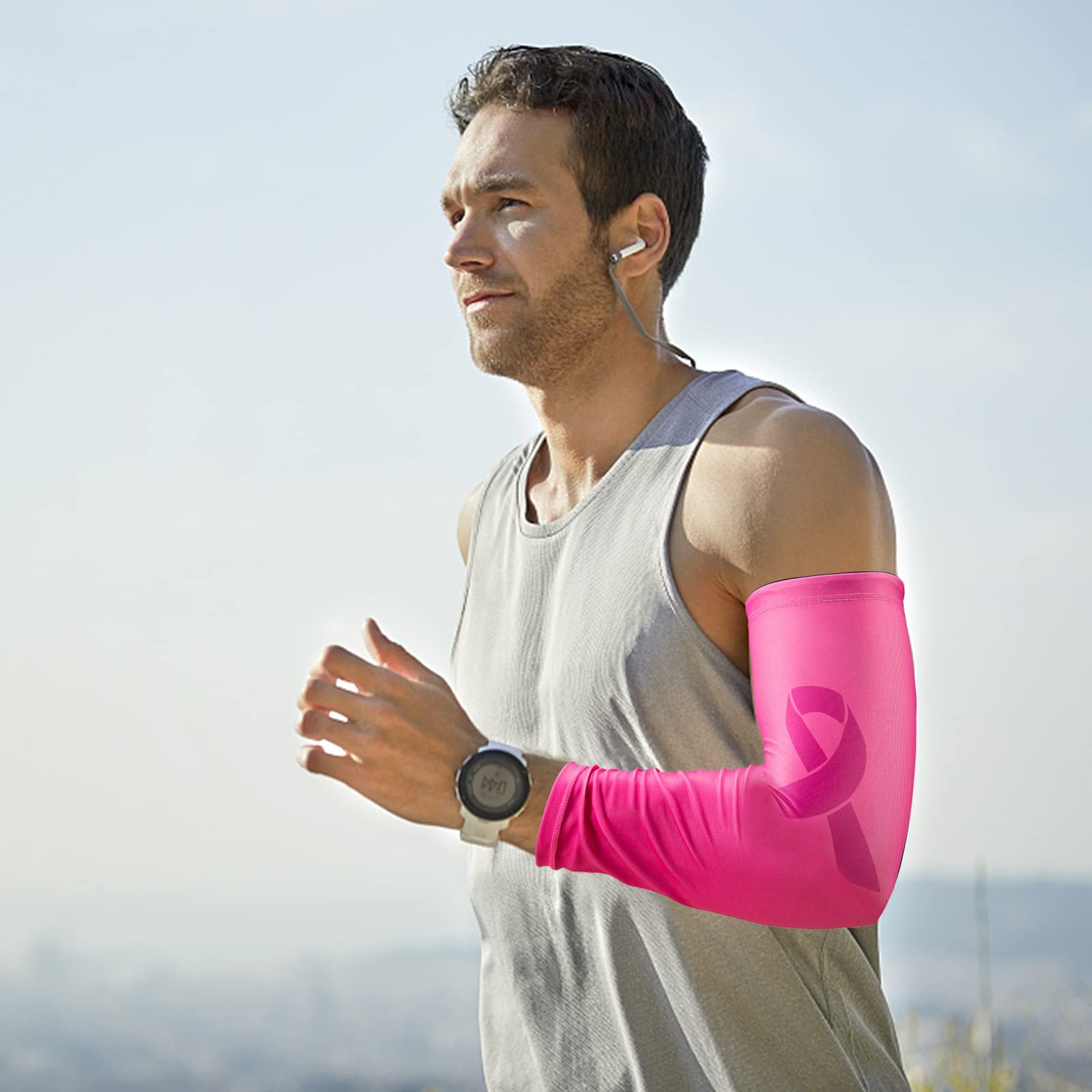 Yxmeiguo Sports Compression Arm Sleeves for Men & Women - Pair of Pink Arm Sleeves for Baseball, Football, Basketball, Cycling & Workout - Improve Performance & Recovery