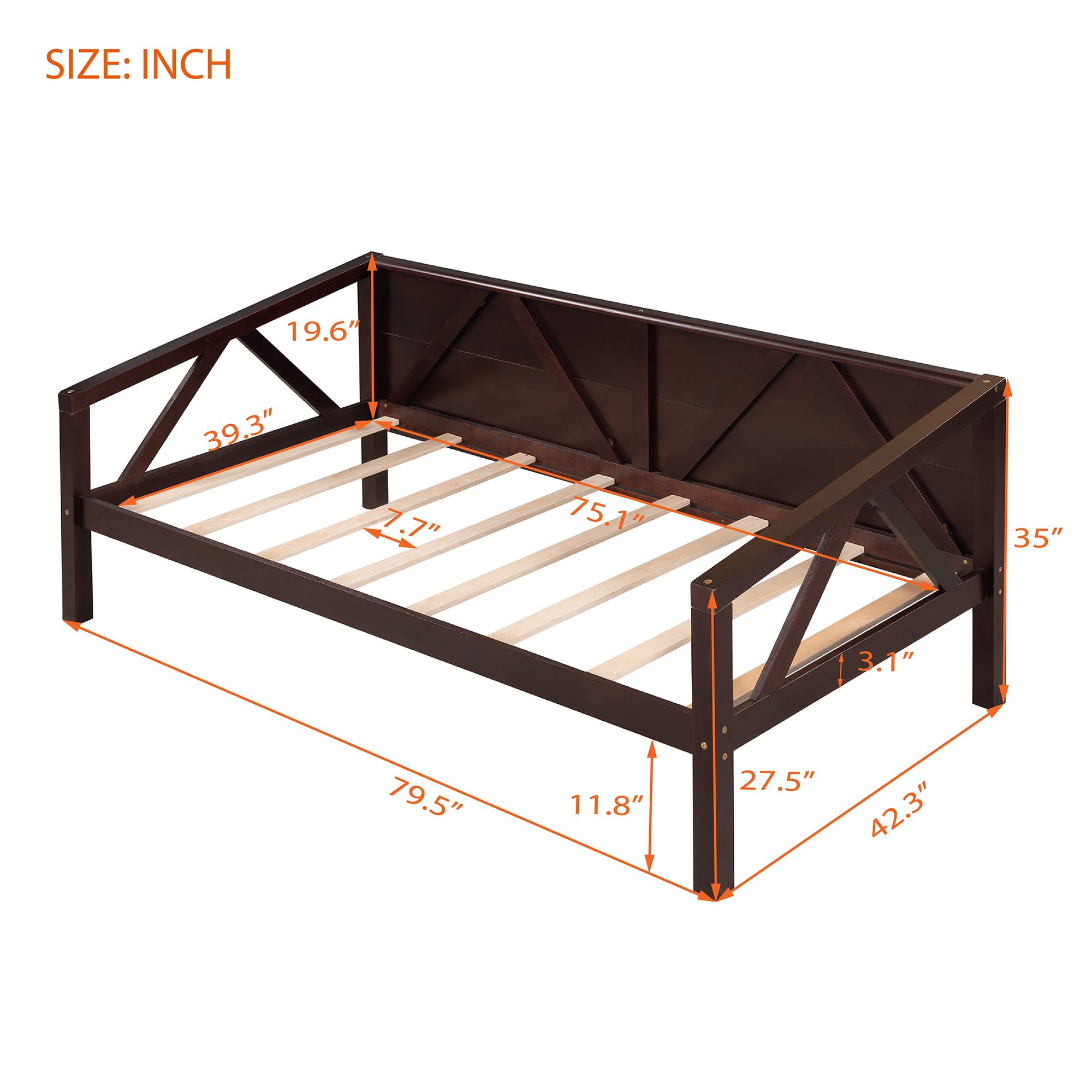 Twin Size Daybed with Solid Wood Frame & Slat Support - Espresso Brown Sofa Bed for Guest Room, Small Space & Multi-Functional Living Areas