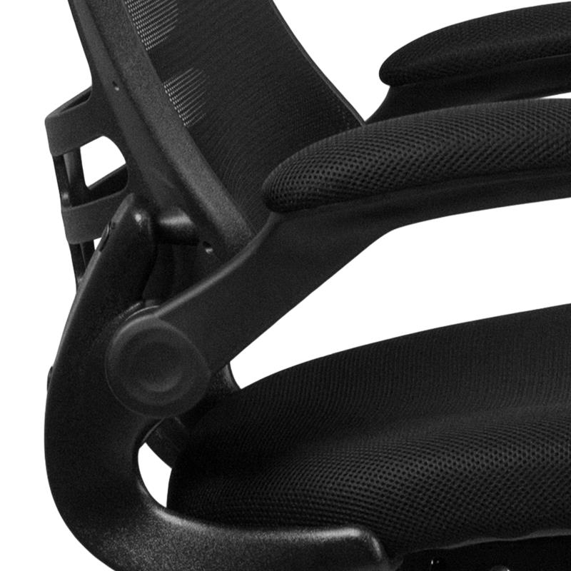 FLASH Kelista Mid Back Black Mesh Ergonomic Drafting Chair with Adjustable Foot Ring & Flip-Up Arms - Perfect for Architects, Artists & Office Workstations