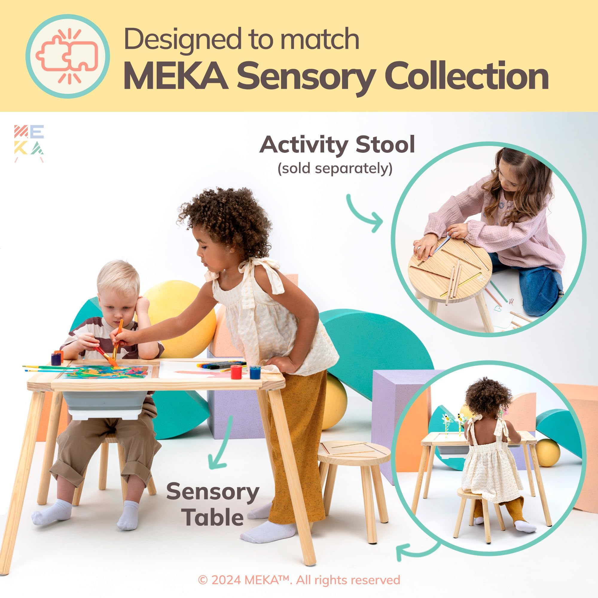 MEKA 6-in-1 Sensory Light Table for Toddlers Age 3-5 - Wooden Kids Activity Table with 2 Sensory Bins & 6 Play Panels - Multi-Use Educational Toy for Preschool Learning, Sensory Play & Creative Development - Perfect for Daycare Centers, Homeschooling & Indoor Playrooms