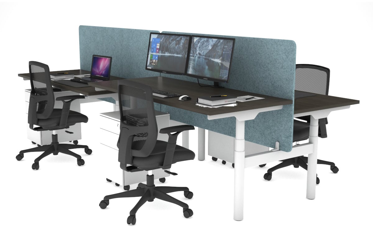 Flexi Premium Height Adjustable 4-Person H Bench Workstation - White Frame [1400L x 700W] - Ergonomic Office Desk for Collaborative Workspaces & Coworking Environments