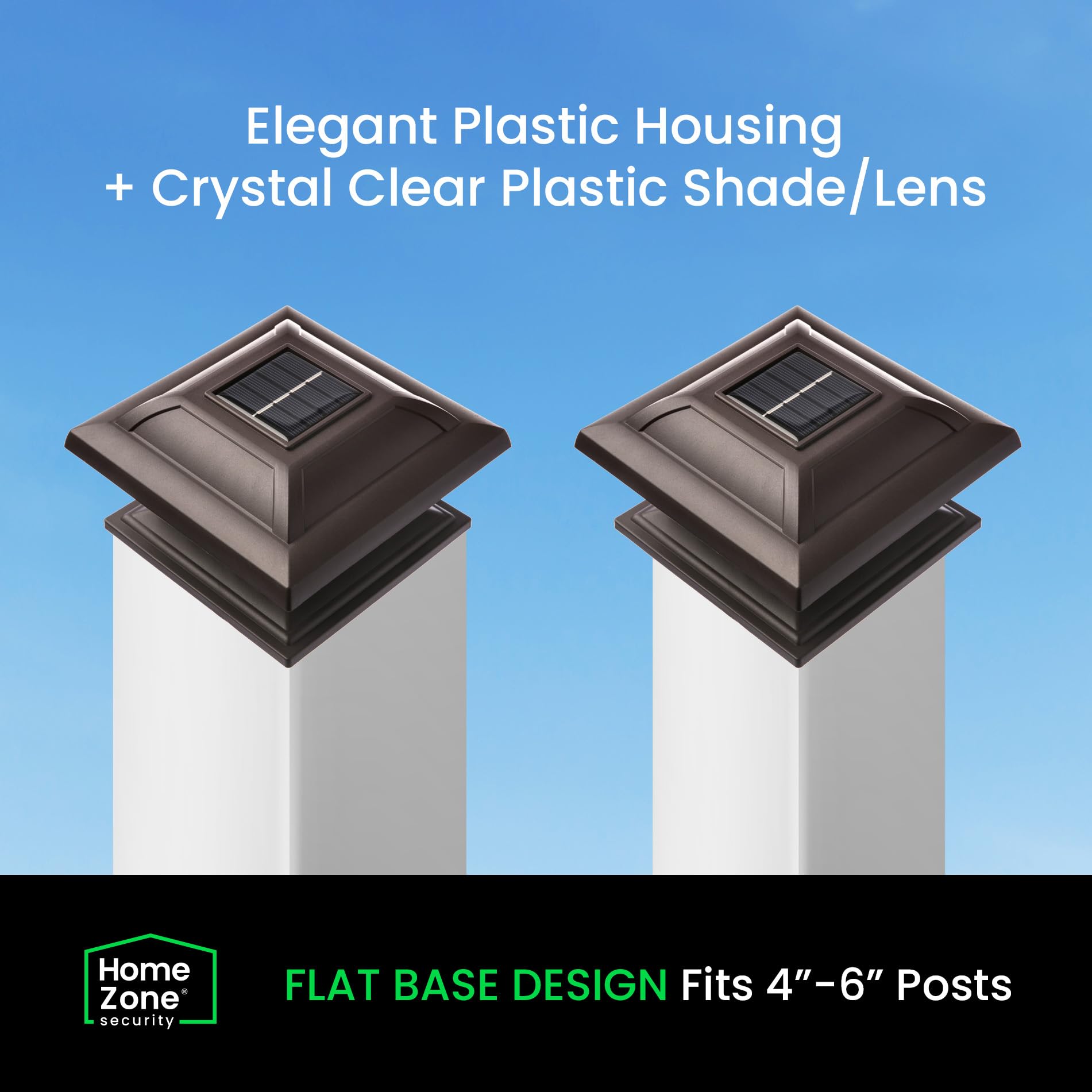 Home Zone Living Solar Post Cap Lights - Energy-Efficient LED Outdoor Lighting for 4-6 Inch Posts, Weatherproof Bronze Finish (2-Pack) - Perfect for Garden Fence, Deck, Patio & Pathway Illumination