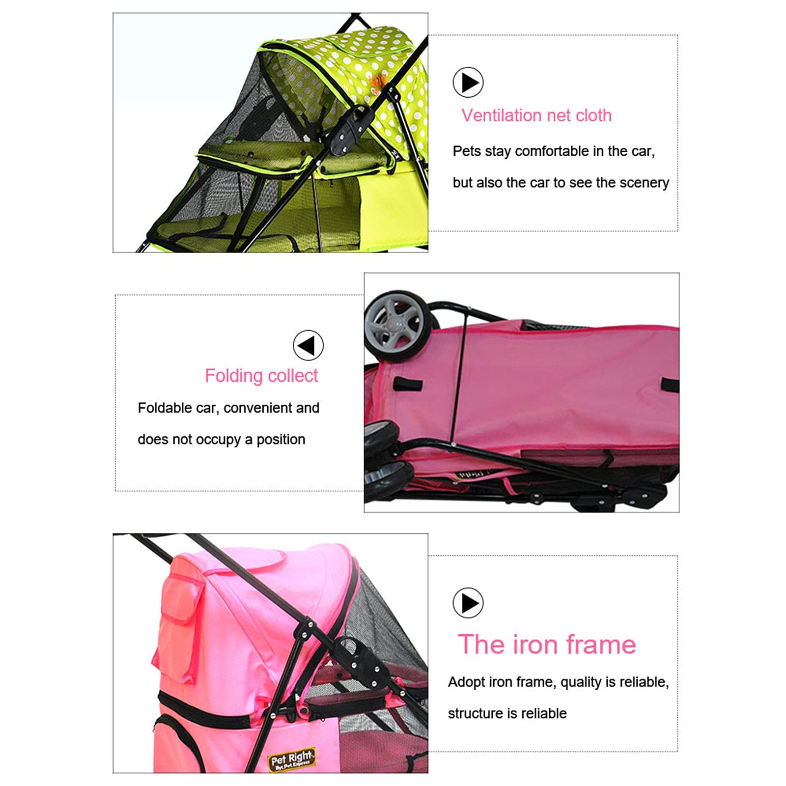 Foldable 4-Wheel Pet Stroller for Small & Medium Dogs & Large Cats - Lightweight & Reversible Design for Outdoor Travel, Walks & Vet Visits