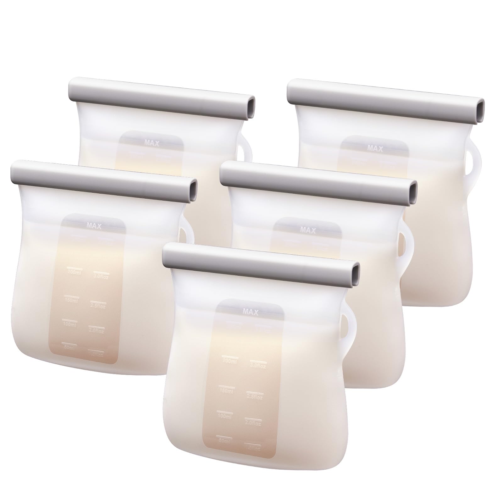 Lictin 5PCS Reusable BPA-Free Silicone Breastmilk Storage Bags - 8.5oz/250ml Leak-Proof Self-Standing Milk Storing Containers for Breastfeeding Moms | Perfect for Travel, Work & Baby Food Storage at Home