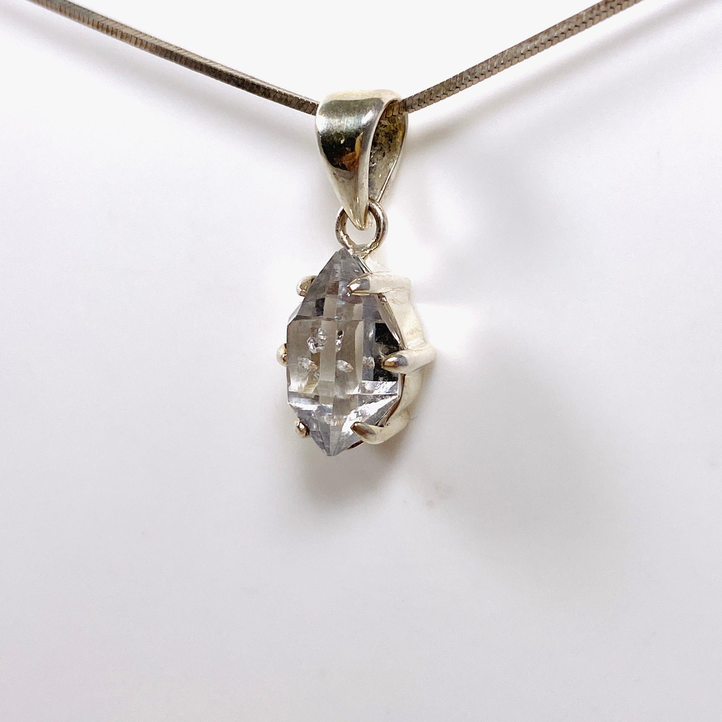 Natural Herkimer Diamond Crystal Pendant Necklace - 10mm BTP (Beaded Triangle Pendant) - Healing Stone Jewelry for Meditation, Energy Work & Spiritual Gifts