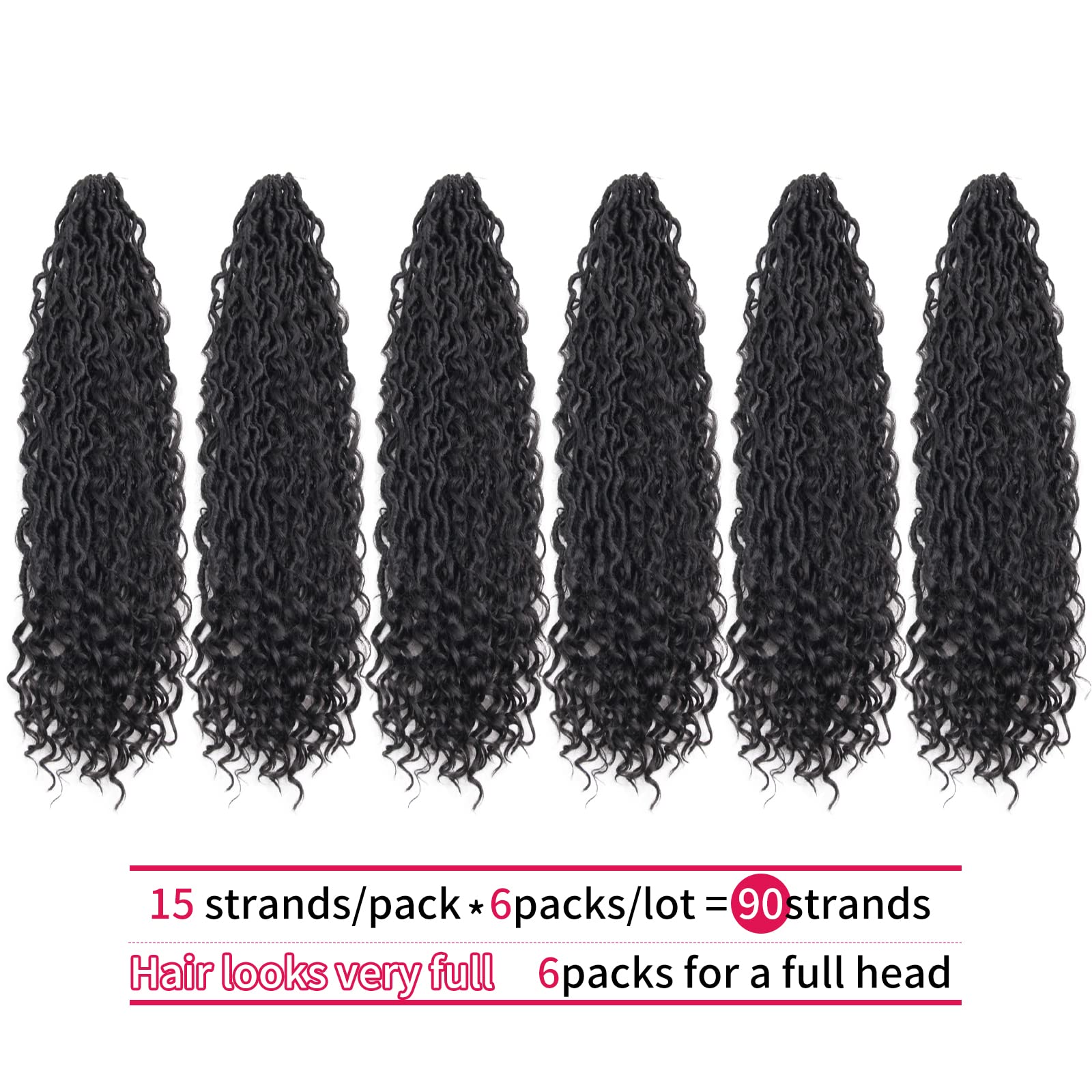 6 Packs 22 Inch Goddess Locs Crochet Hair - 1B Natural Black Curly Faux Locs Braiding Hair for Women | Perfect for Protective Styles, Boho Looks & Everyday Wear
