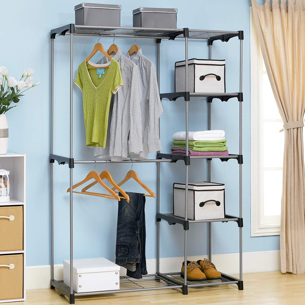 Heavy Duty Hanging Closet Organizer - Large Commercial Grade Metal Garment Rack with Sturdy Rod & Wire Shelving, High Capacity Clothes Storage for Bedroom, Cloakroom, Retail Store (Silver) | Perfect for Home Organization, Clothing Display & Commercial Use