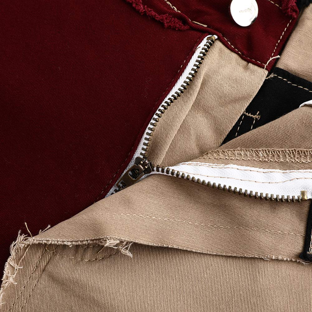 THUNDER STAR Women's Patchwork Straight Leg Jeans - Mid Rise Stretch Denim Pants with Frayed Hem | Casual Everyday Wear & Street Style Outfits