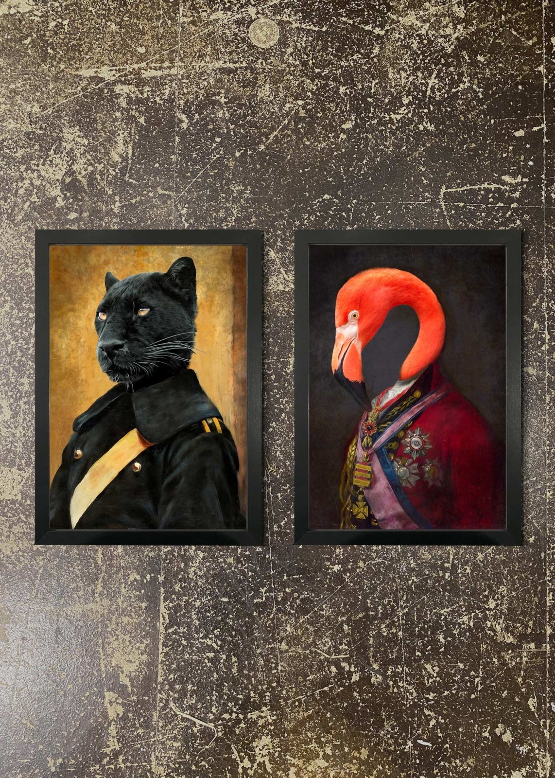 2 Premium Panther and Flamingo Portrait Prints with Frames - Wall Art Decor for Living Room, Bedroom & Office