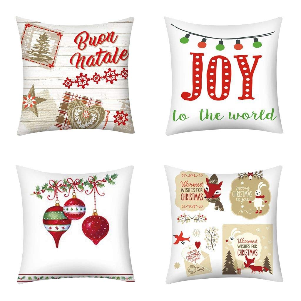 Christmas Decorative Throw Pillows - 4Pcs Polyester Cushion Covers for Sofa & Car (Multicolor) - Holiday Home Decor