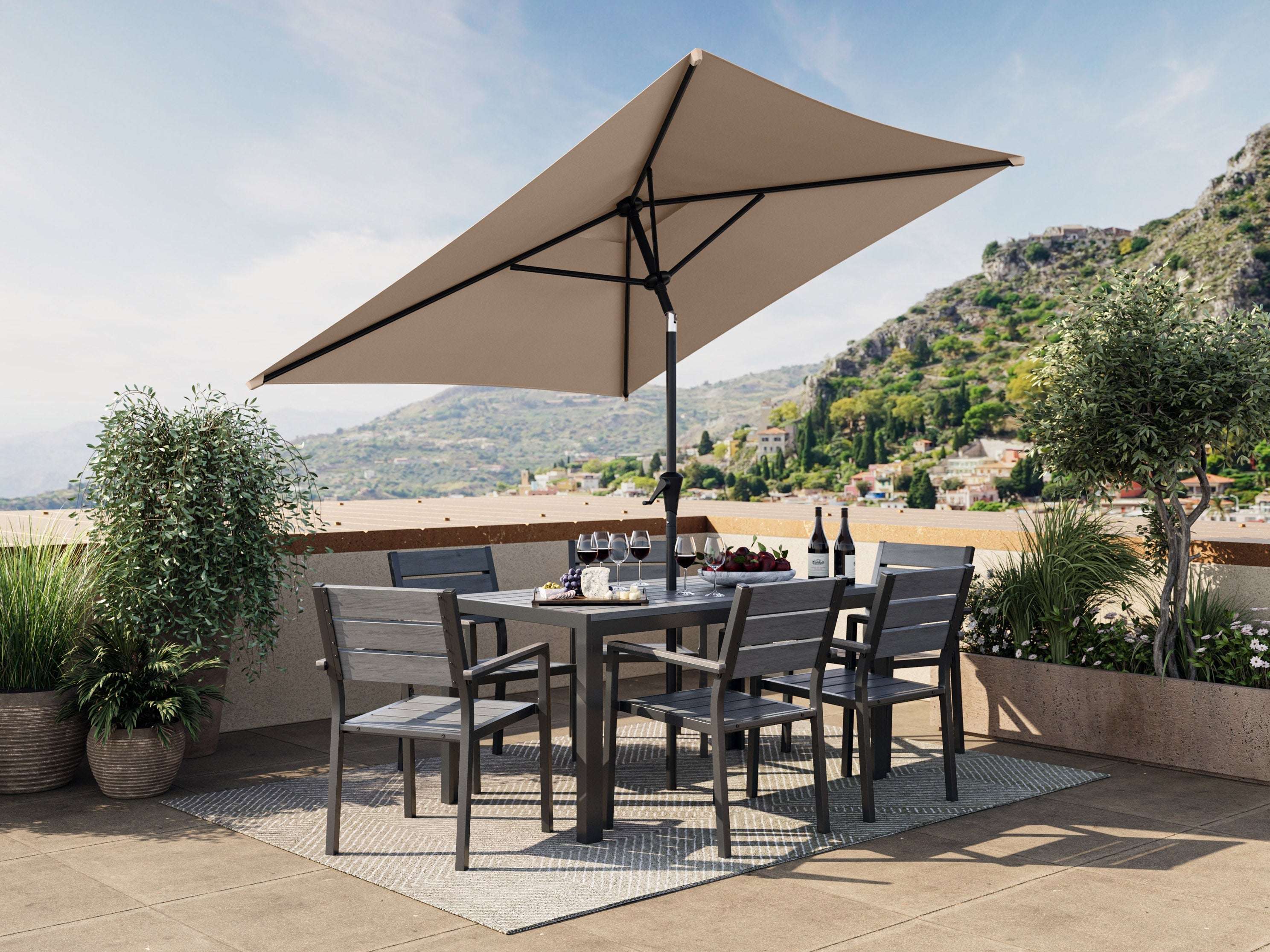 9ft Square Brown Patio Umbrella - Outdoor Sun Shade for Deck, Poolside, and Garden - Durable & Water-Resistant Canopy for Backyard, Restaurant, or Beach Use