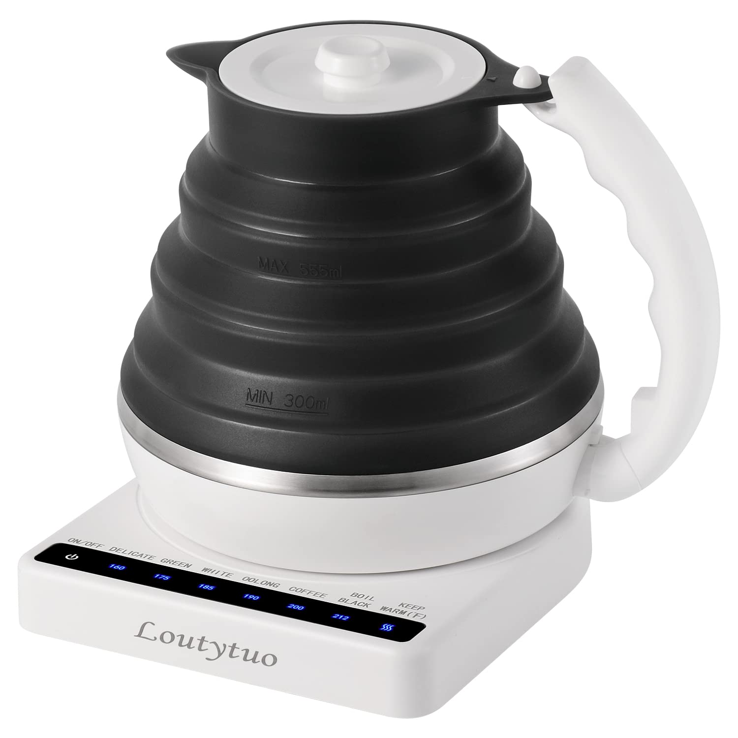 Ultra-Thin Food Grade Silicone Travel Foldable Electric Kettle - 555ML, Variable Temperature Control, Dual Voltage (110V-220V), Auto Shutoff, Boil-Dry Protection & Keep Warm - Perfect for Camping, Dorm Rooms, Office & International Travel (US Plug)