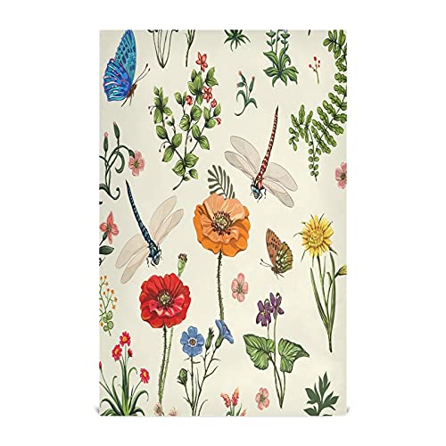 SLHKPNS Summer Flowers Dragonflies Kitchen Towels Set of 4 - Botanical Green Leaves 18x28in Absorbent Dish Cloths for Drying Dishes, Home Decor & Kitchen Accessories | Perfect for Spring Decor, Farmhouse Kitchen & Gift Giving