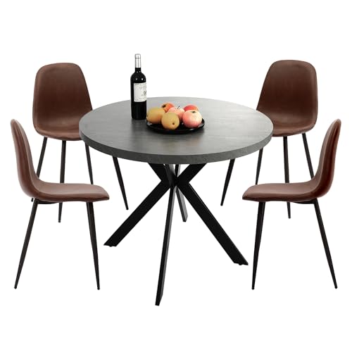 Light Grey Table + 4 Dark Brown Chairs