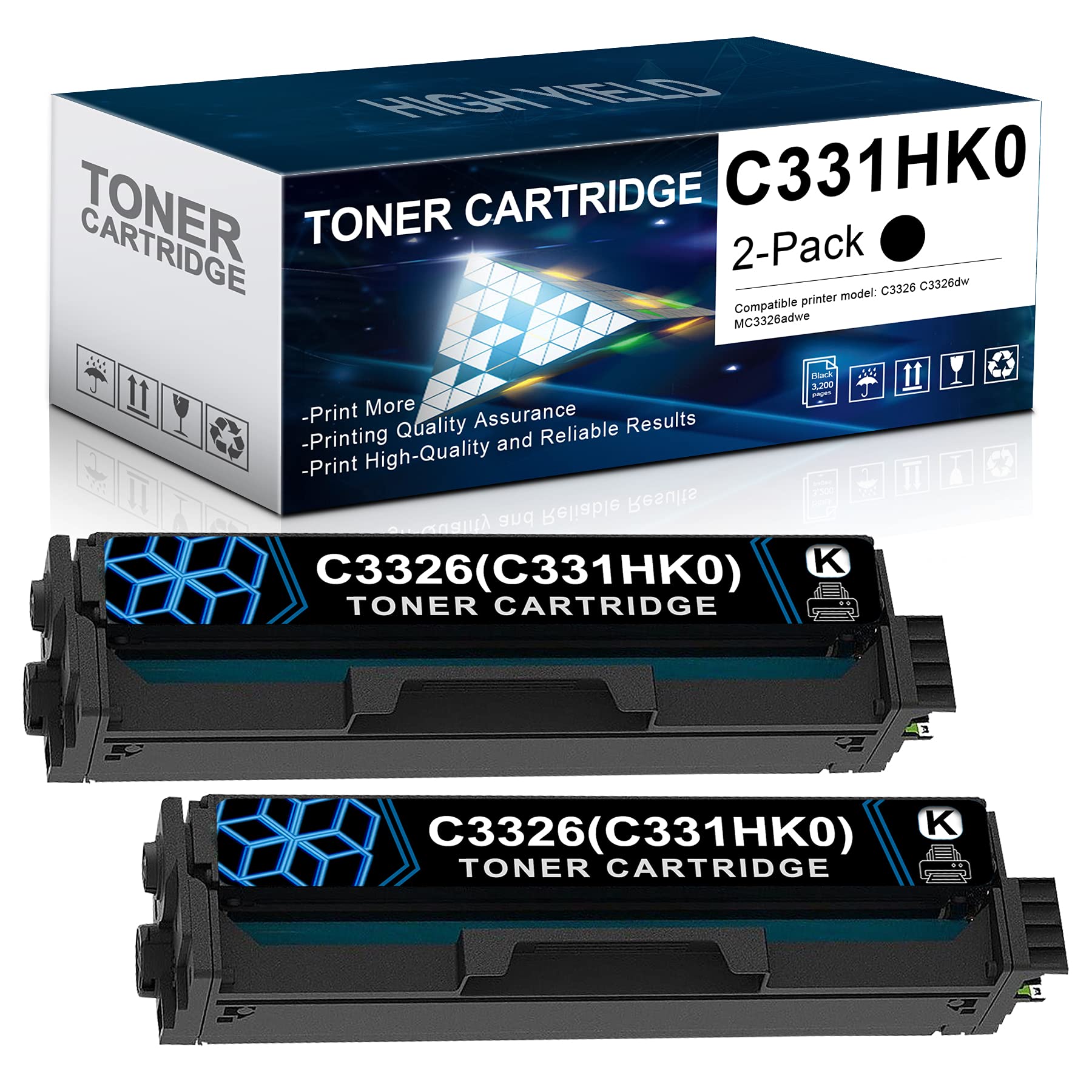 High Yield Compatible C331HK0 Toner Cartridge (2 Pack, Black) - Replacement for Lexmark C3326/C3326dw/MC3326adwe Printers | Ideal for Office Printing, Document Copies & High-Volume Business Use