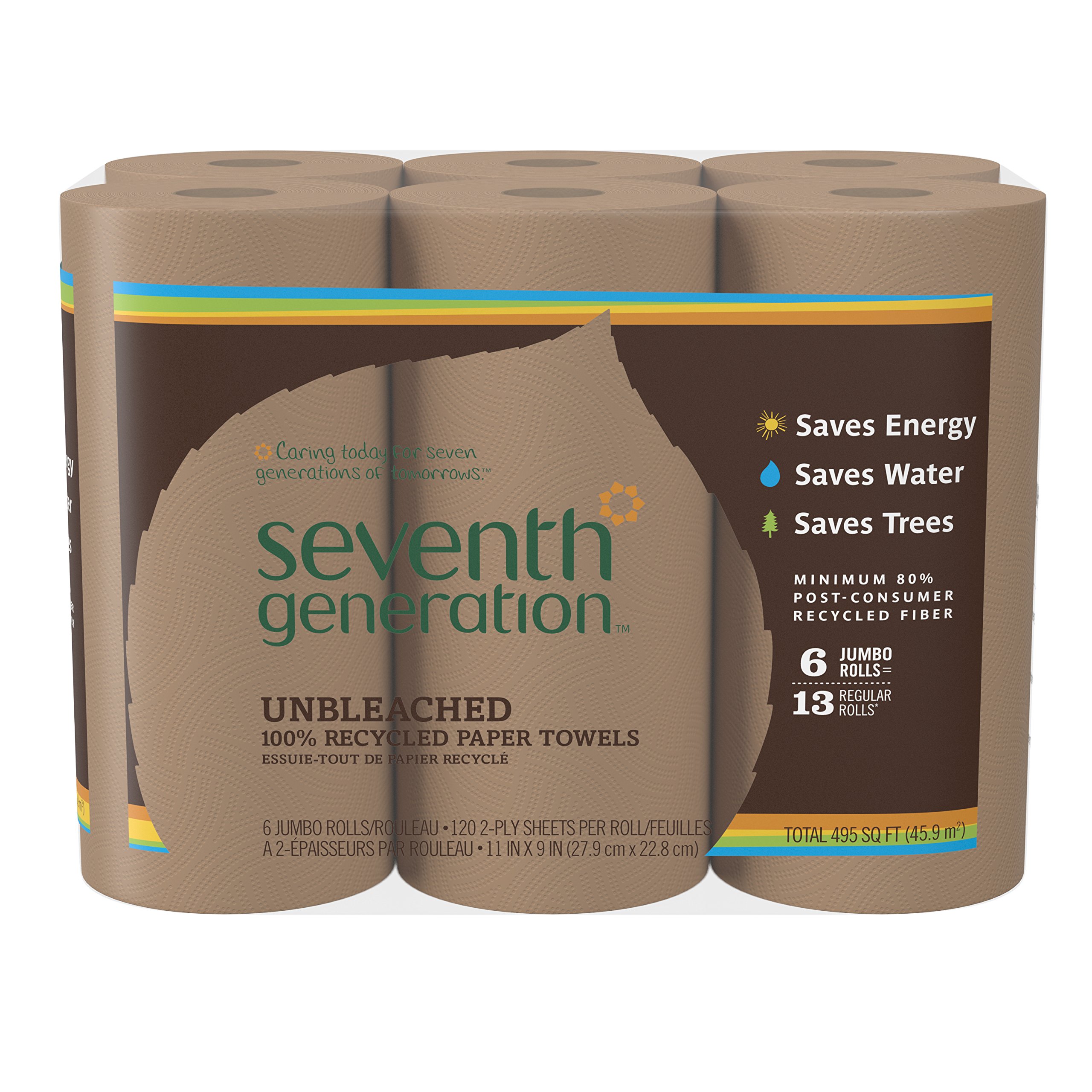 Seventh Generation Unbleached Paper Towels | 100% Recycled, Eco-Friendly, 6 Rolls (Pack of 4) | Perfect for Kitchen Cleaning, Spill Absorbing & Sustainable Home Use