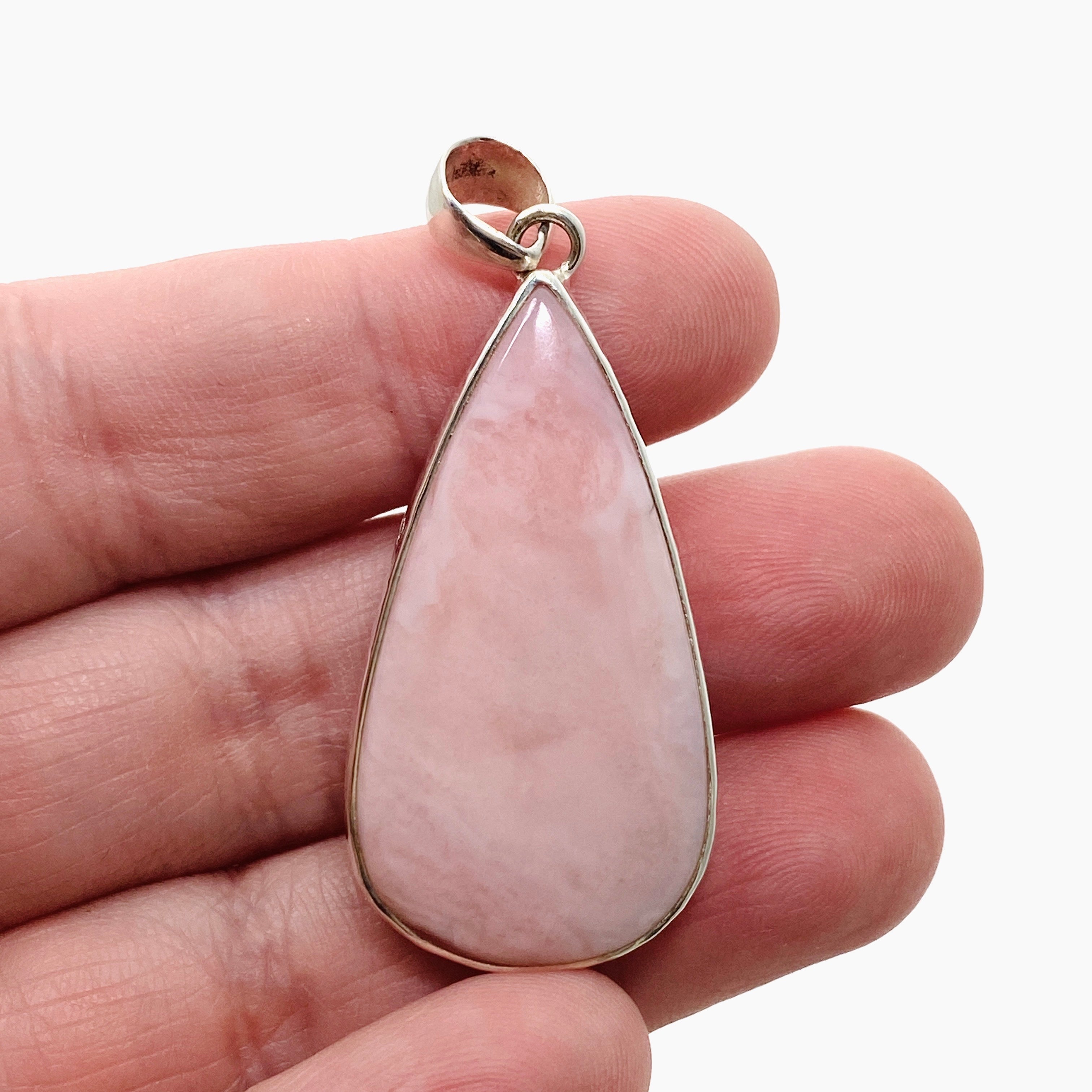 Natural Pink Opal Teardrop Cabochon Pendant Necklace - Handmade Hammered Sterling Silver Setting KPGJ4669 - Perfect for Boho Jewelry & Gift Giving