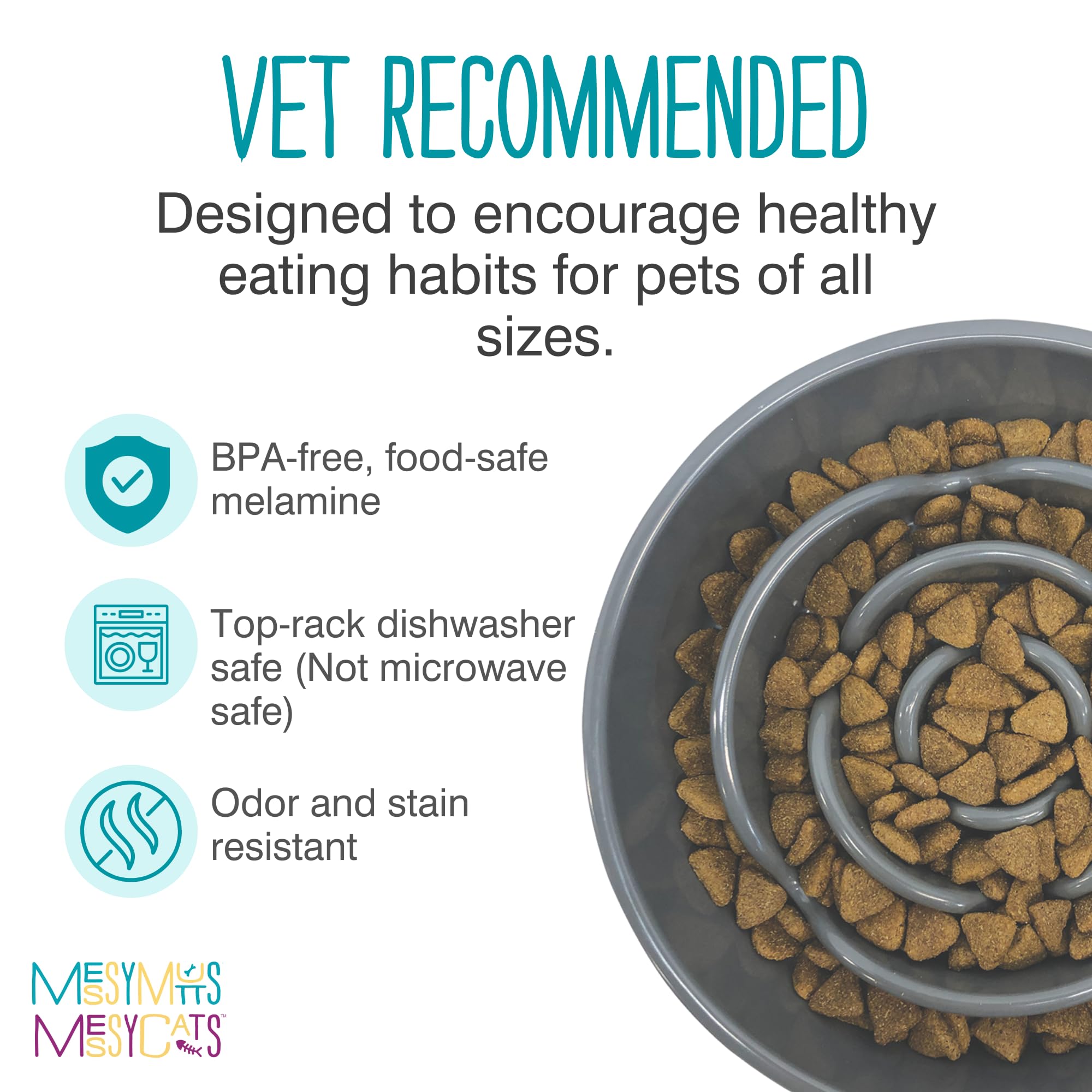 Messy Mutts Interactive Slow Feeder Dog Bowl - Puzzle Feeder for Dogs & Cats to Prevent Bloating & Aid Digestion - 8” x 1.3” Enrichment Food Dish Holds 1.75 Cups - Cool Grey - Perfect for Fast Eaters & Pets with Anxiety During Mealtime
