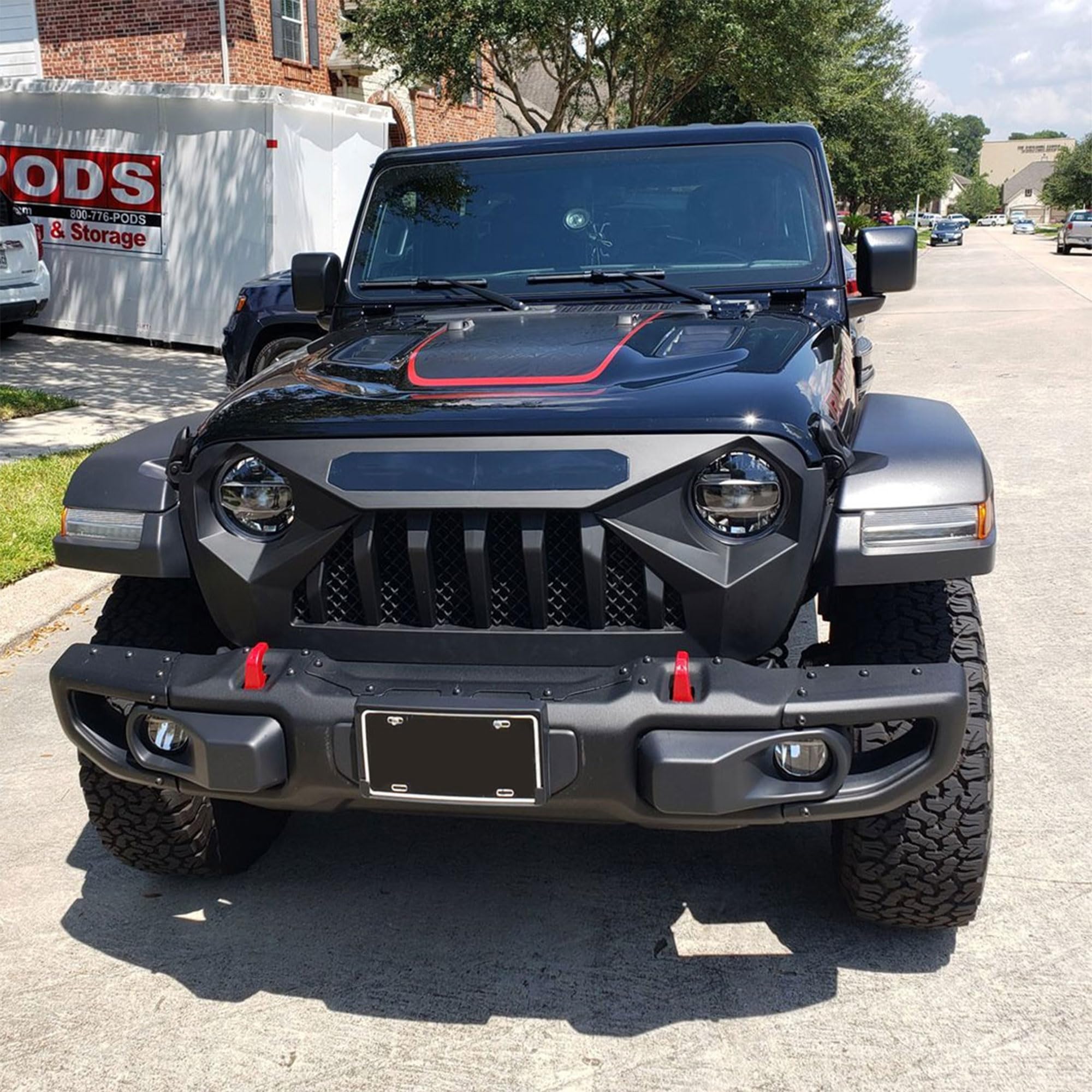 American Modified Demon Front Grille with Red LED Star Lights for Jeep Wrangler JL & Gladiator JT (2018-2021) - Matte Black | No TrailCam Required | Off-Road Upgrade for Enhanced Style & Night Visibility