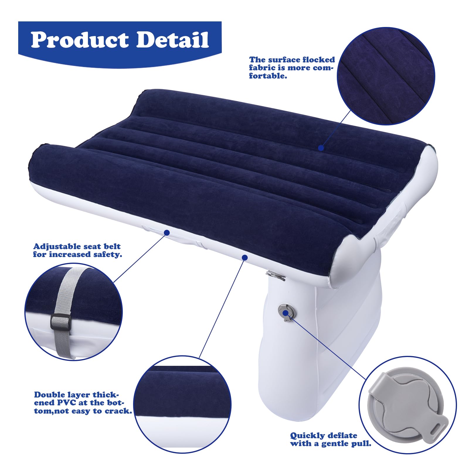 Inflatable Airplane Kids Bed - Toddler Travel Bed with Hand Pump, Seat Belt & Carry Bag | Portable Baby Travel Bed for Airplane, Car & Home | Blue