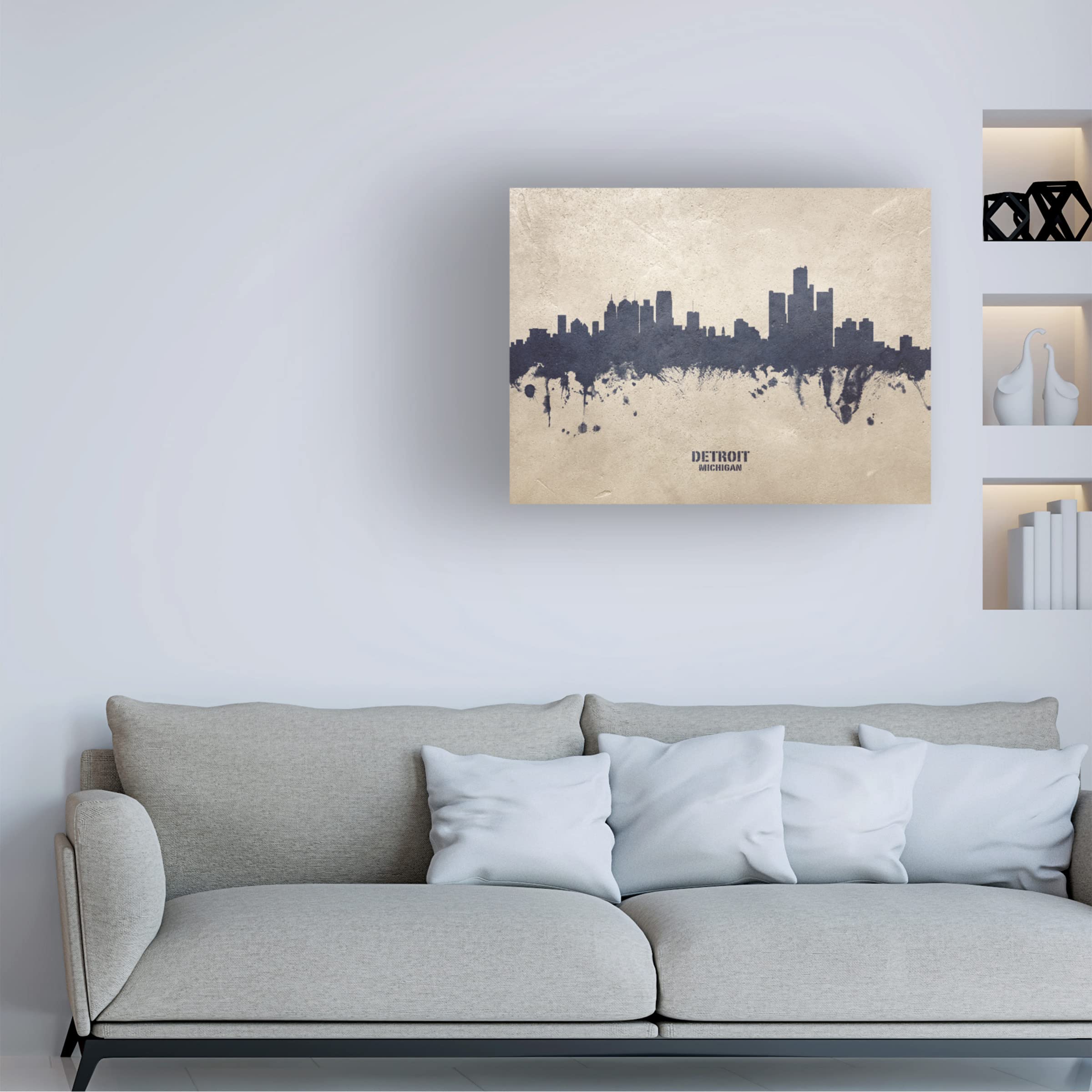 Michael Tompsett Detroit Michigan Skyline Concrete Canvas Art Print - Modern Cityscape Wall Decor for Living Room, Office & Home