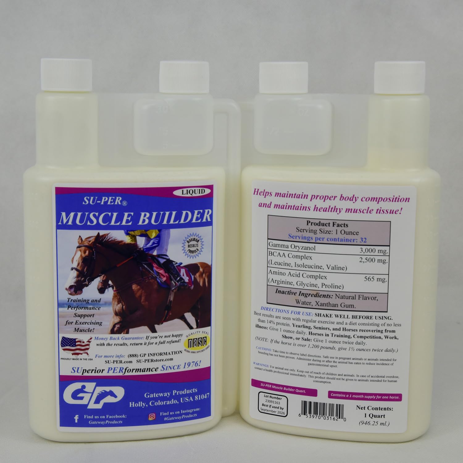 Premium Horse Muscle Builder Supplement - Enhances Training & Performance for Athletic Horses - 1 Quart (2 Pack) - Ideal for Racehorses, Show Jumpers & Equestrian Competitions