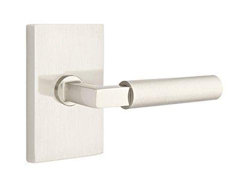 Emtek Passage Set - Modern Rectangle Rosette & Hercules Lever (Left Hand, Flat Black) | Premium Door Hardware for Contemporary Homes & Offices