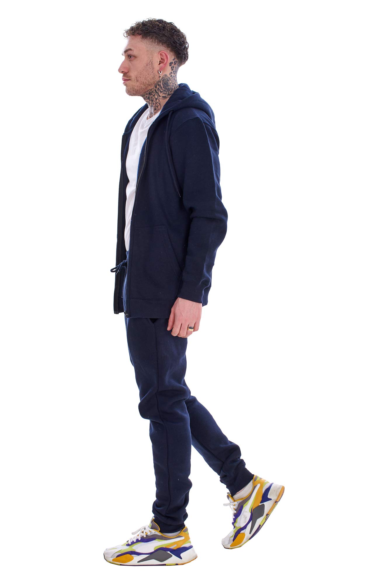 Men's Fleece Hooded Tracksuit Set - Zip Up Sweatshirt & Jogger Pants, Cotton Blend Ribbed Comfort for Gym, Running, and Casual Wear