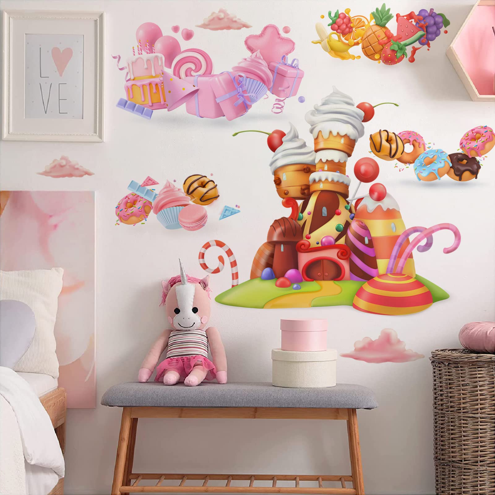 Removable Ice Cream & Candy Castle Cake Wall Stickers - Christmas Party Decor for Nursery, Kids Room, Birthday - Sweet Themed Wall Decals for Baby Shower & Home Decor