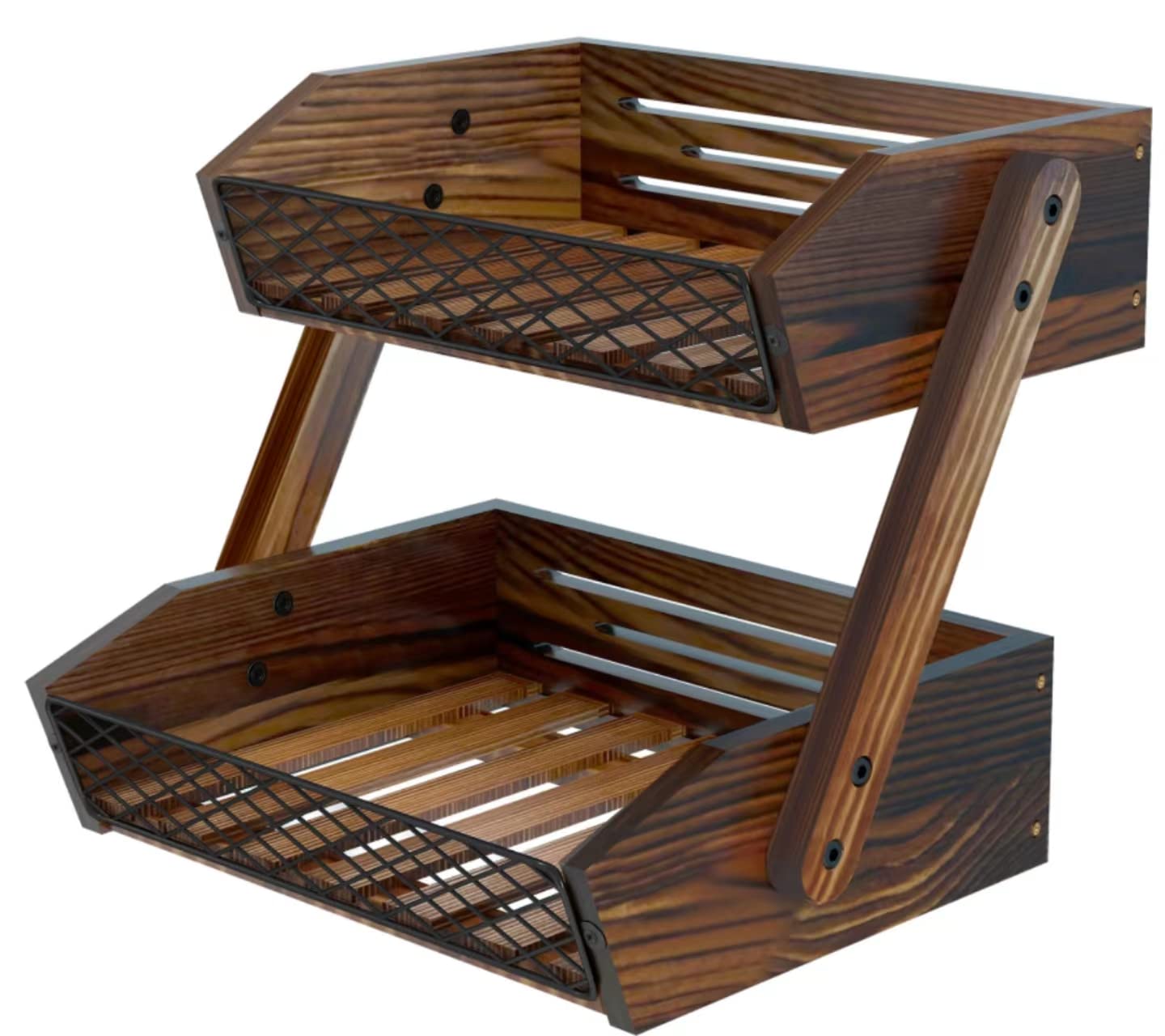 2-Tier Wooden Fruit Basket for Kitchen Counter - Multi-Purpose Organizer for Fruits, Vegetables & Bread | Perfect for Countertop Storage, Pantry Organization & Dining Table Decor