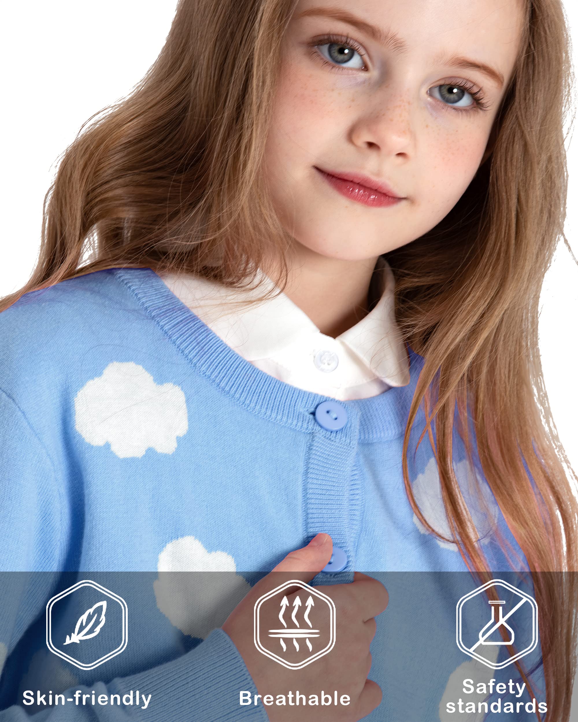 BOBOYOYO Girls Cute 100% Cotton Button Up Cardigan Sweater - Long Sleeve Knit Crewneck Kawaii Clothes for Kids - Perfect for School, Casual Wear & Family Outings