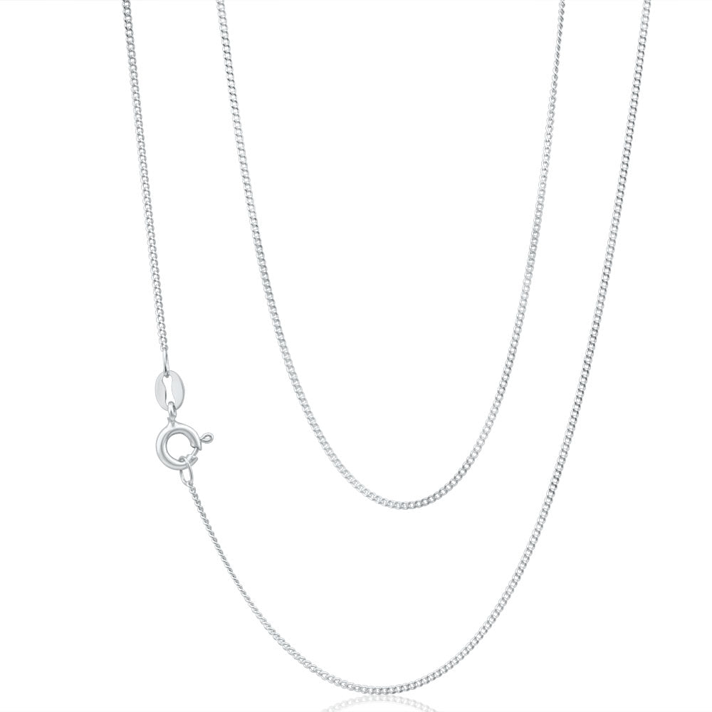9ct White Solid Gold Diamond Cut 45cm Curb Chain Necklace for Women - Perfect for Everyday Wear, Gifts & Special Occasions