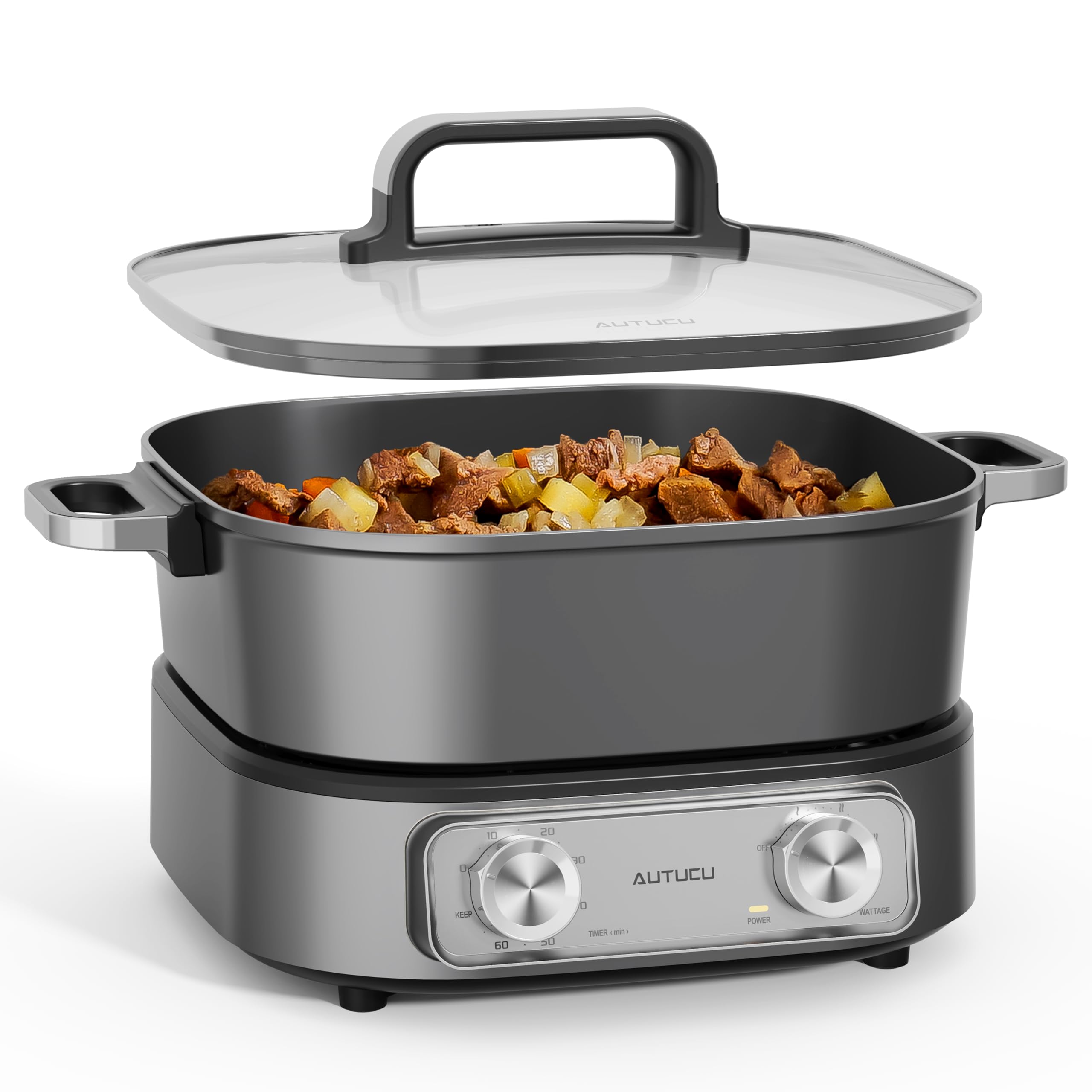 6-Quart Electric Hot Pot & Multi-Cooker - PFOA-Free Ceramic Non-Stick Skillet with 3 Power Settings & Timer, 1600W for Family Cooking | Perfect for Soups, Stews, Hot Pot Parties & Dorm Room Meals