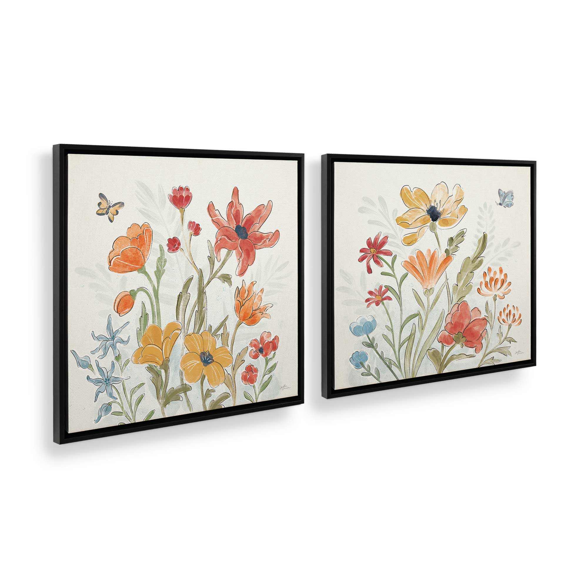 Garden Harmony Canvas Wall Art Set of 2 - Modern Floral Printed Home Decor for Living Room, Bedroom & Office