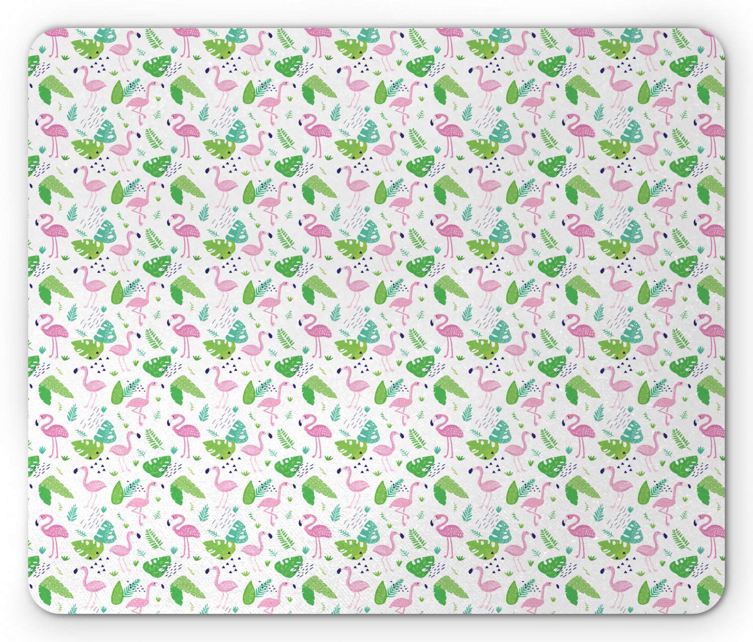 Ambesonne Vintage Palm Mouse Pad - Non-Slip Rubber Desk Mat with Flamingo & Monstera Leaf Design, Standard Size White Multicolor | Perfect for Office, Gaming & Home Computer Setup