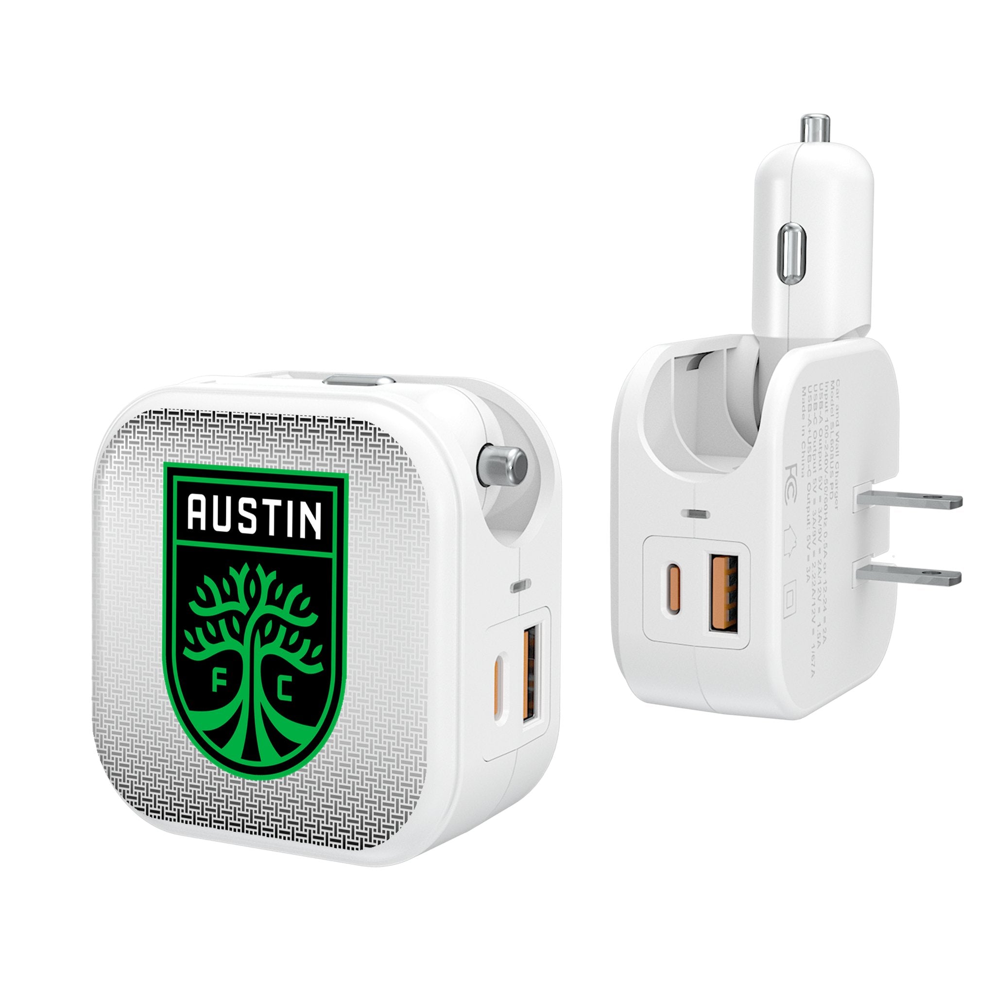Austin FC Linen 2-in-1 USB Charger - Fast Charging Dual Port Wall Adapter for iPhone & Android - Perfect for Home, Office & Travel