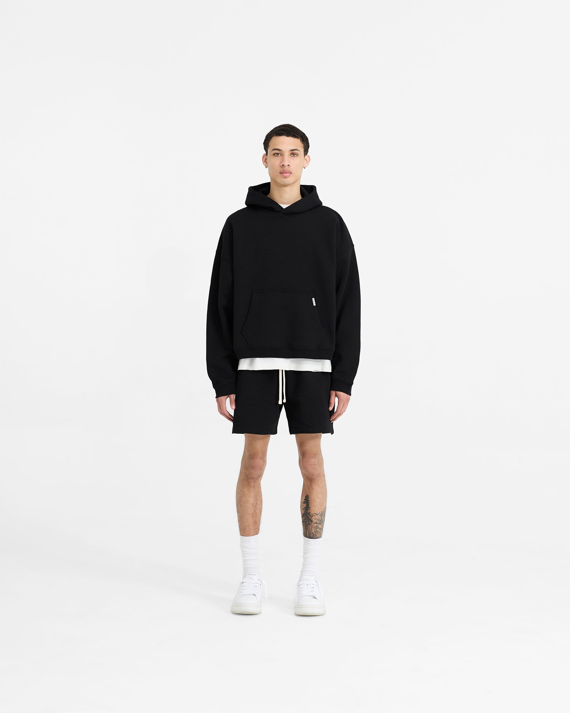 Initial Boxy Hoodie - Black | Oversized Unisex Streetwear Hooded Sweatshirt | Perfect for Casual Wear, Street Style & Layering