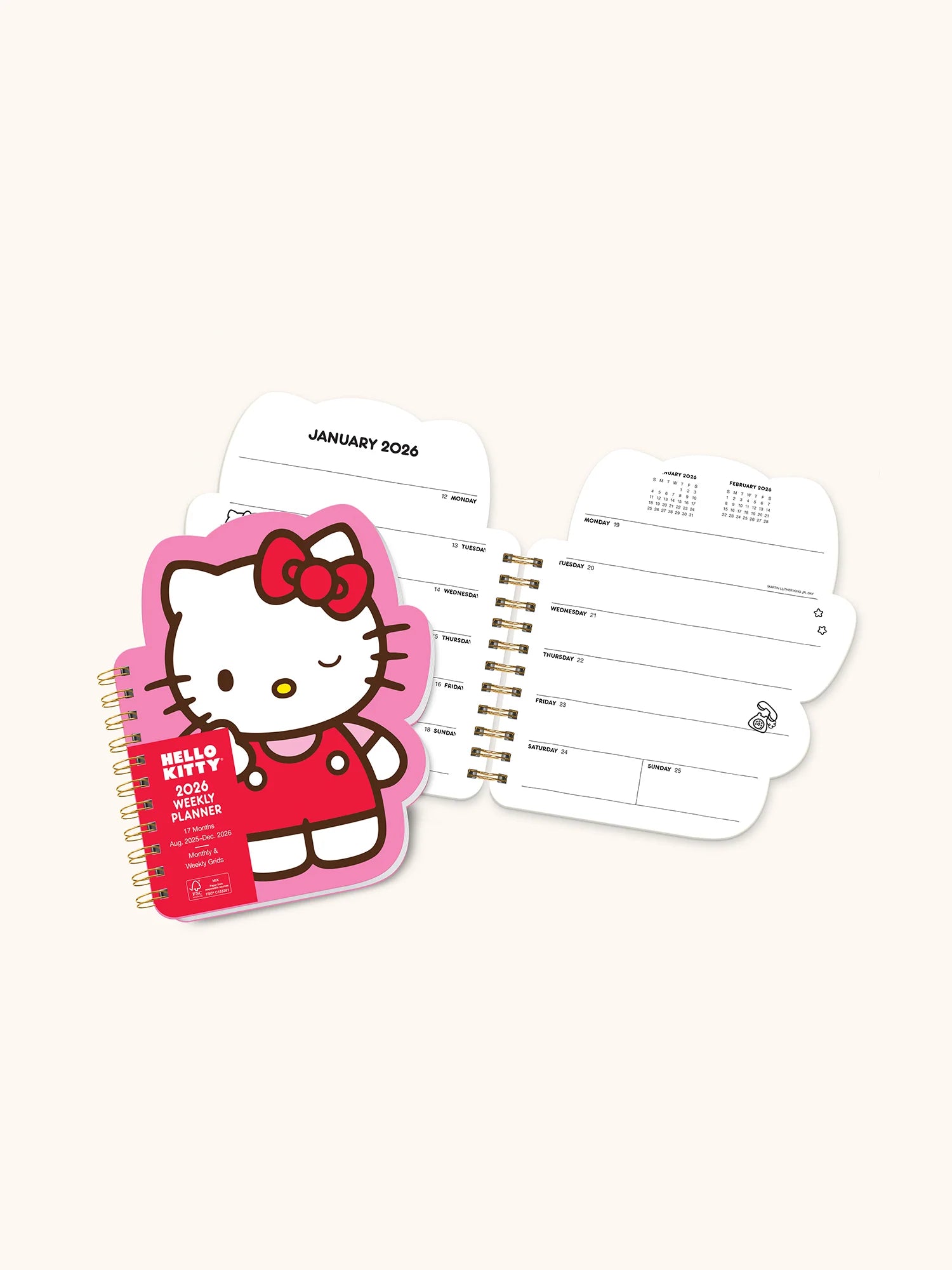2026 Hello Kitty Playful Pink Die Cut Weekly Planner - Cute Kawaii Organizer for School, Work & Daily Planning - Perfect Gift for Students & Office Use