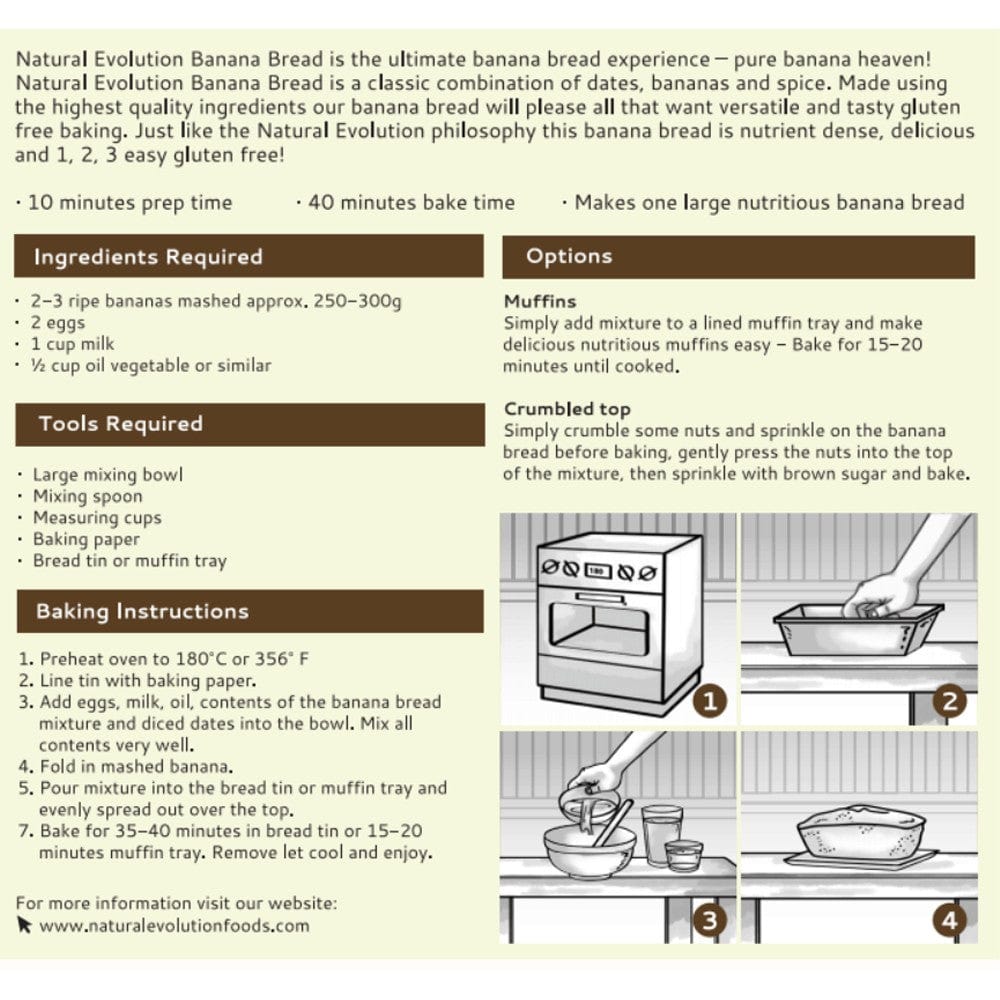 Natural Evolution Banana Bread Mix 435g - Easy Homemade Banana Bread Mix for Baking, Breakfast & Snacks - Perfect for Family Gatherings & Holiday Treats
