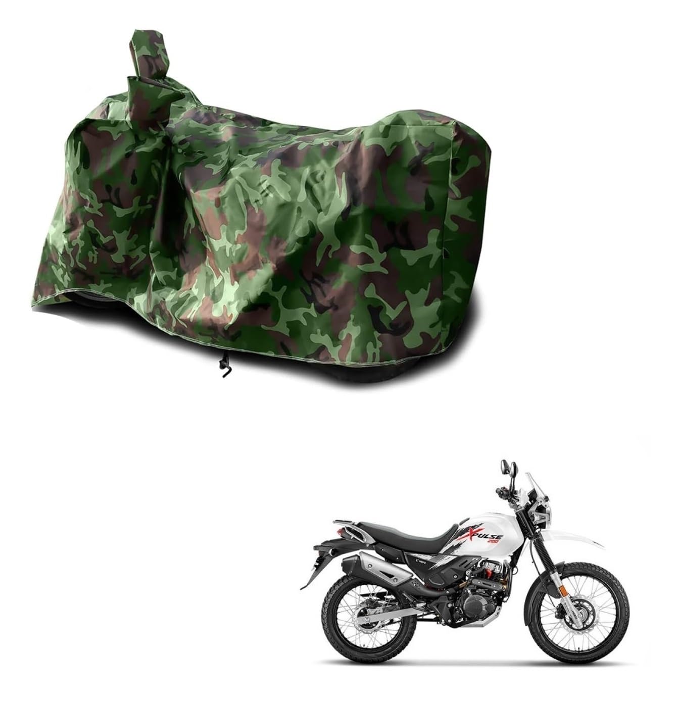Waterproof Jungle Print Motorcycle Cover with Mirror Pockets & Buckle Belt for Hero Xpulse 200 - All-Weather Protection for Outdoor Bike Storage & Travel